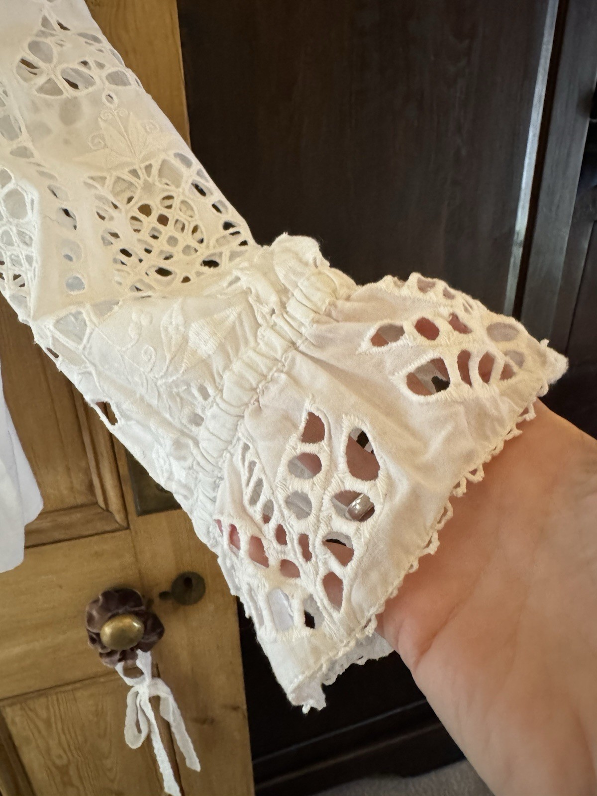 Brora Button Back Blouse- UK 16 -White Cotton Pintuck Pie Crust