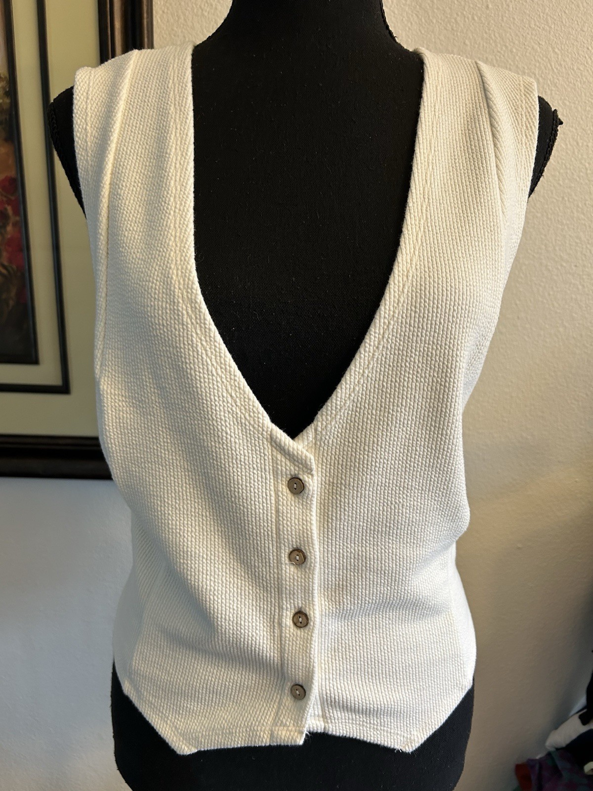 NWT Free People Beach Knit Ivory Vest with Cinch Back Sz XL Boho Hippie Festival
