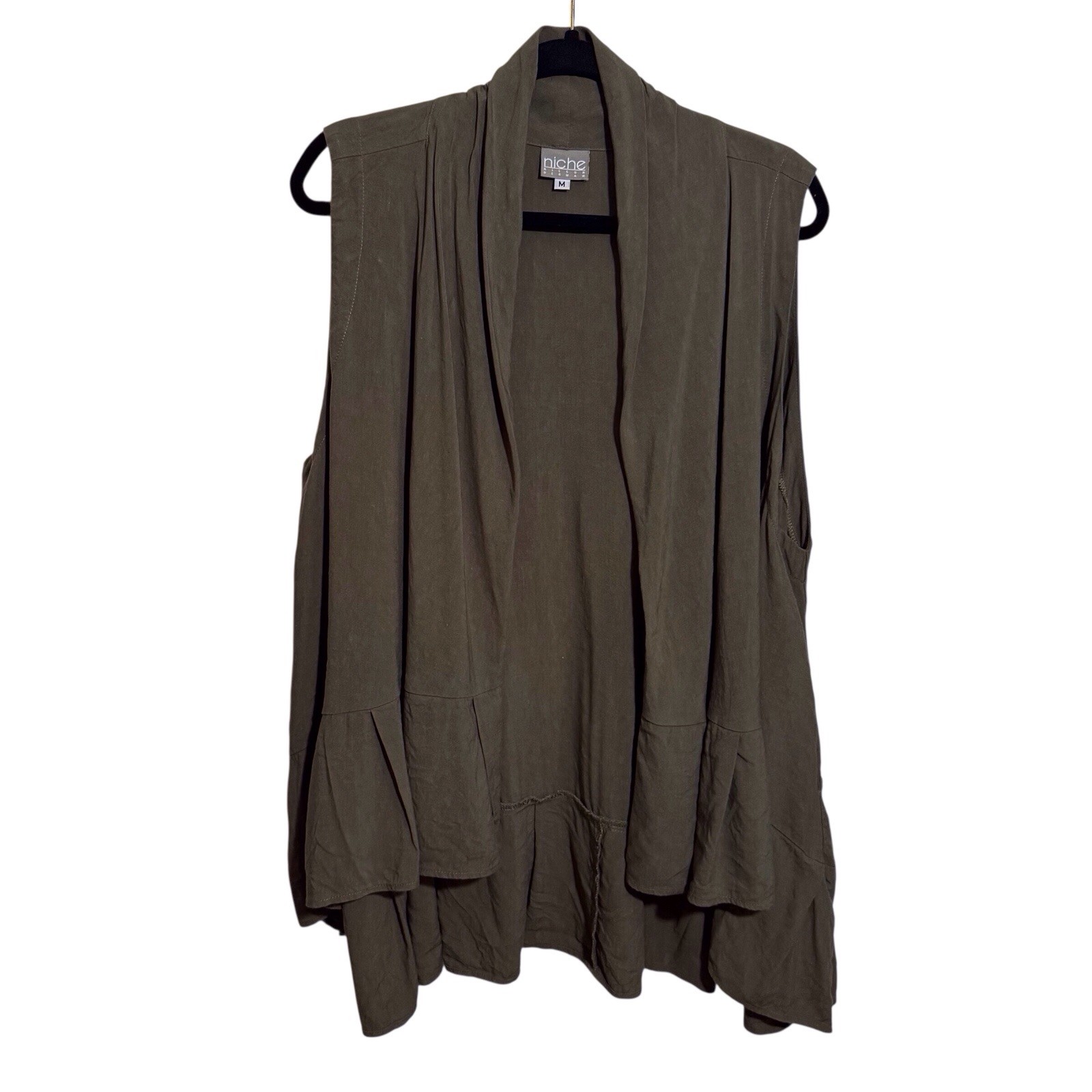 Niche Nilgun Derman Size Medium Green Lima Lagenlook Waterfall Vest Top Linen