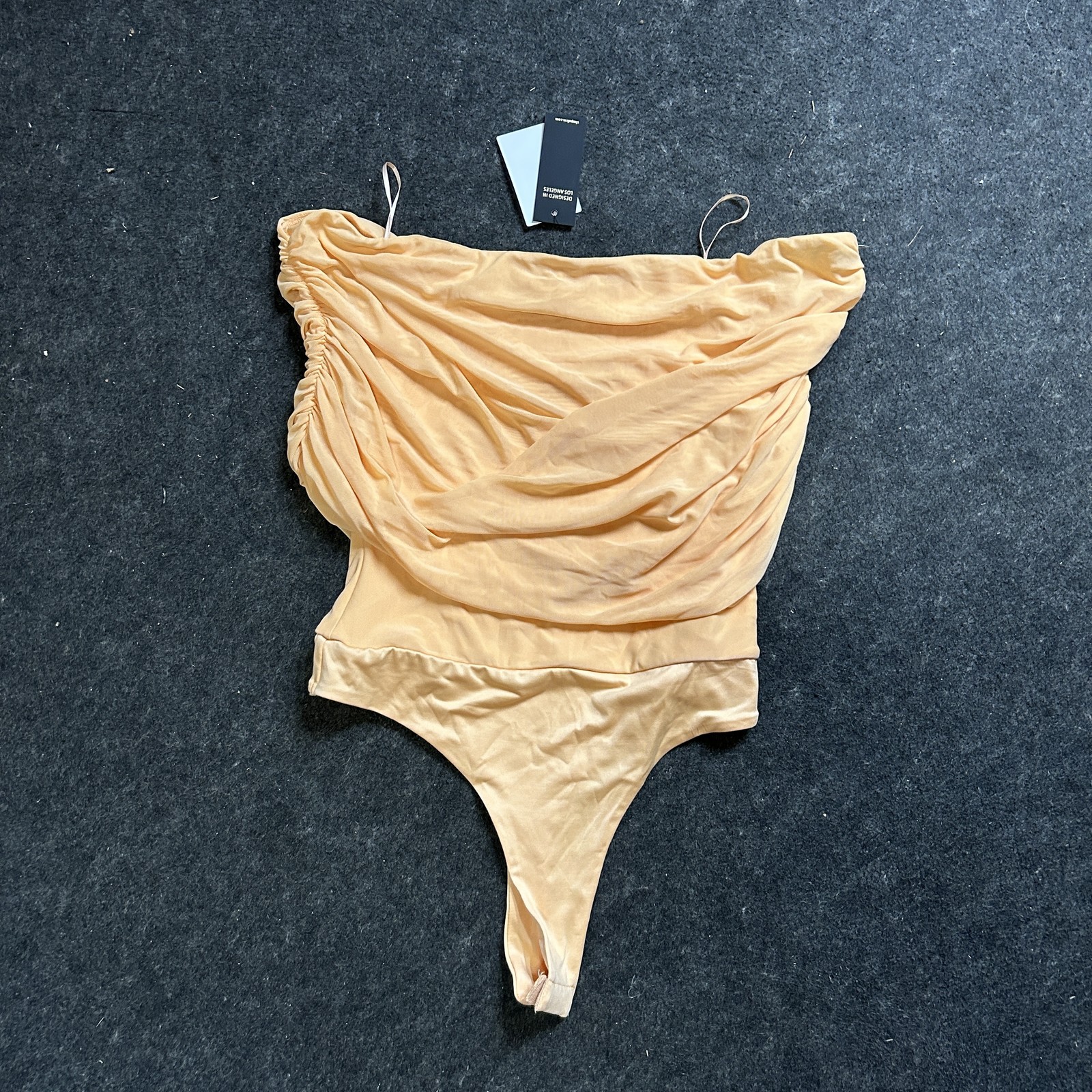 AFRM Bodysuit Women’s Peach Fuzz Strapless Ruched Mesh Drape, Size M