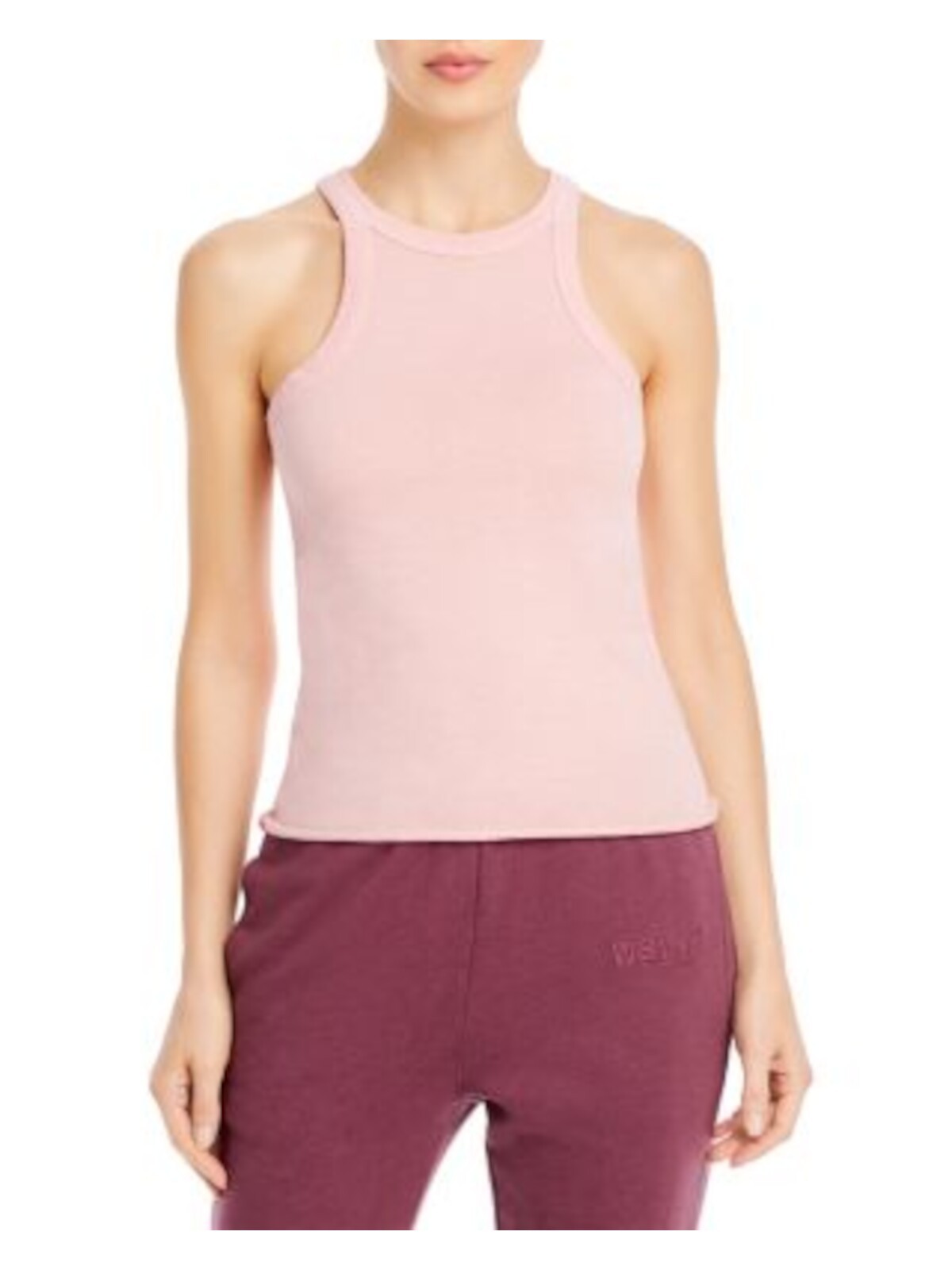WSLY Womens Pink Ribbed Sleeveless Halter Tank Top M