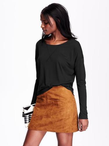 New Women Old Navy High Solid Black Loose Top Long Sleeve Size XS S M L XL XXL