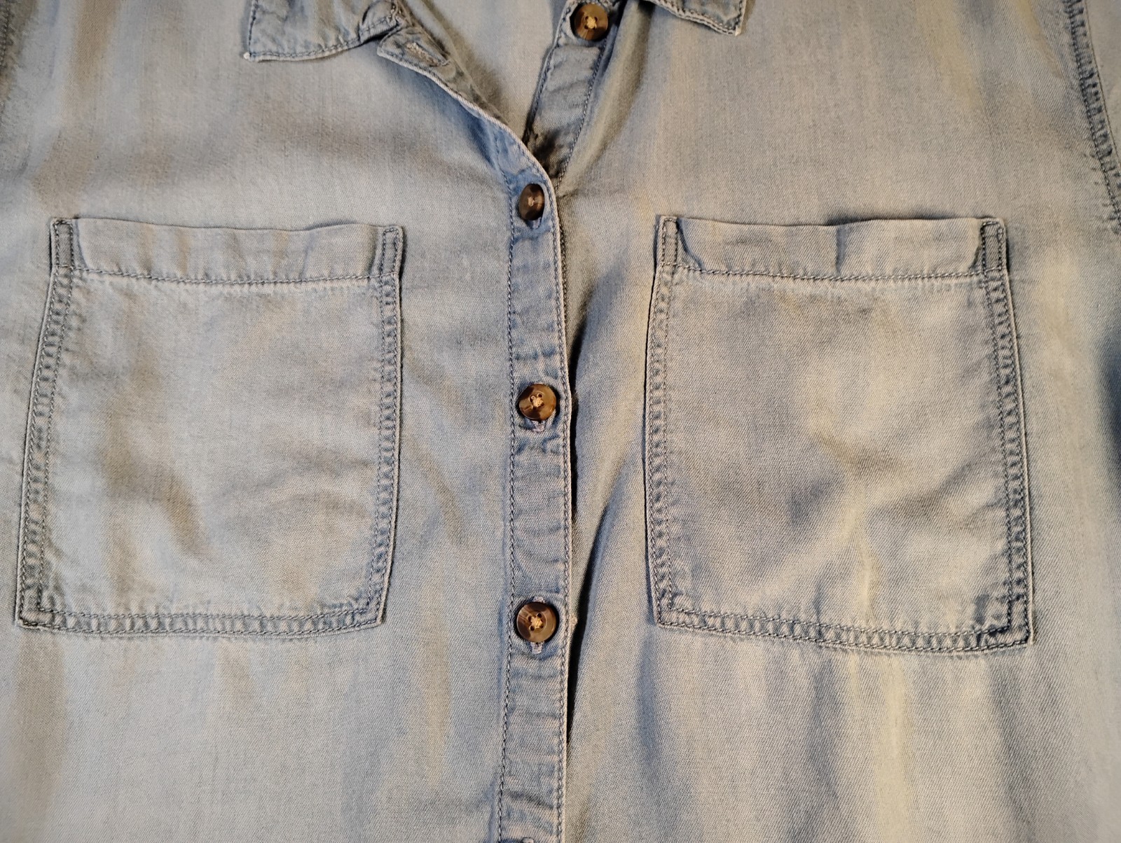 Lola River Womens Button-Down Shirt Chambray Lyocell Pockets Western Size L Blue