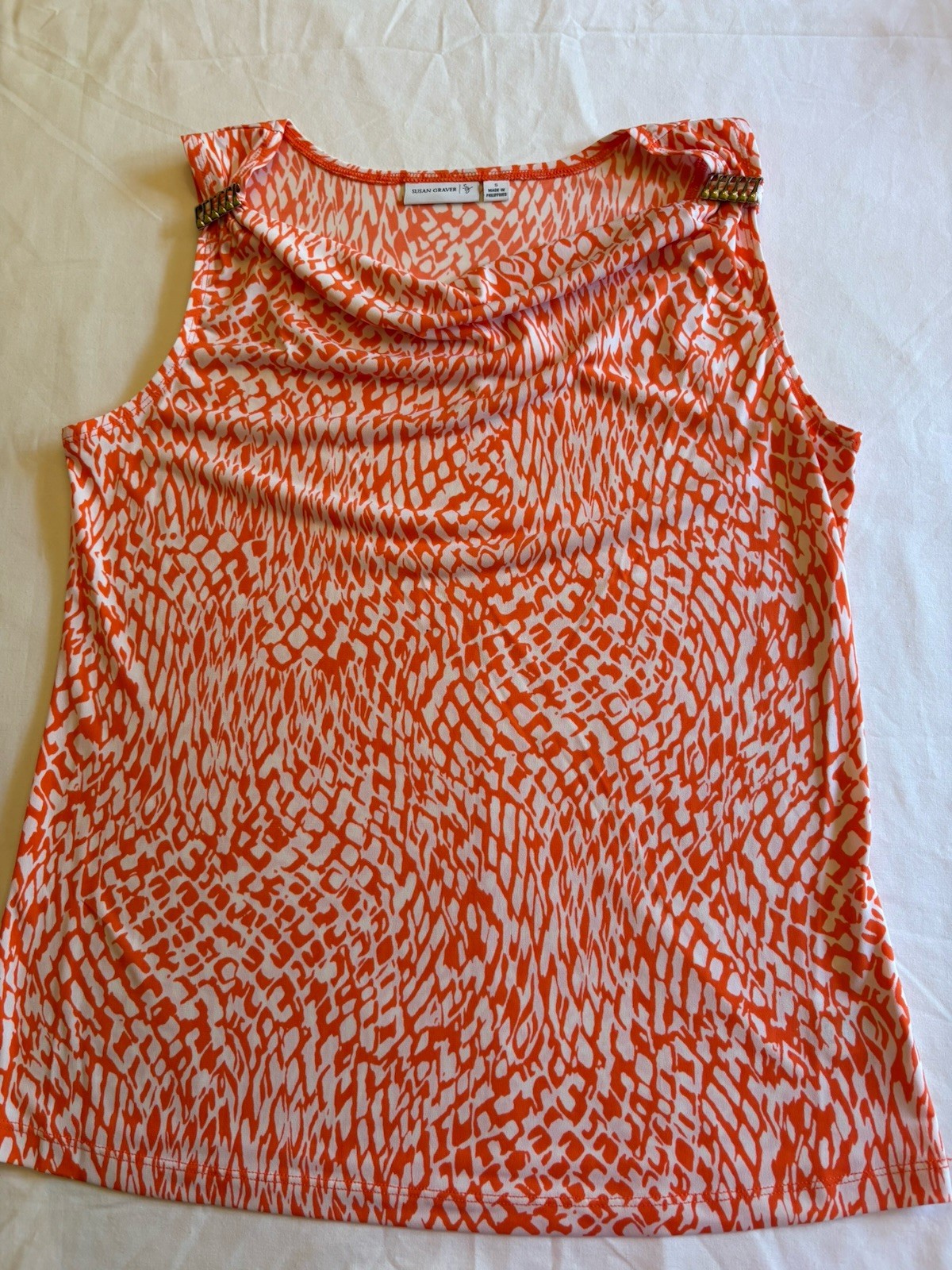 Susan Graver liquid knit tangerine orange animal print tunic size small