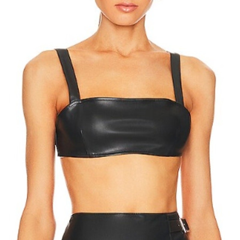 WeWoreWhat Black Vegan Leather Corset Cropped Bustier Tank Top XL NWT Revolve