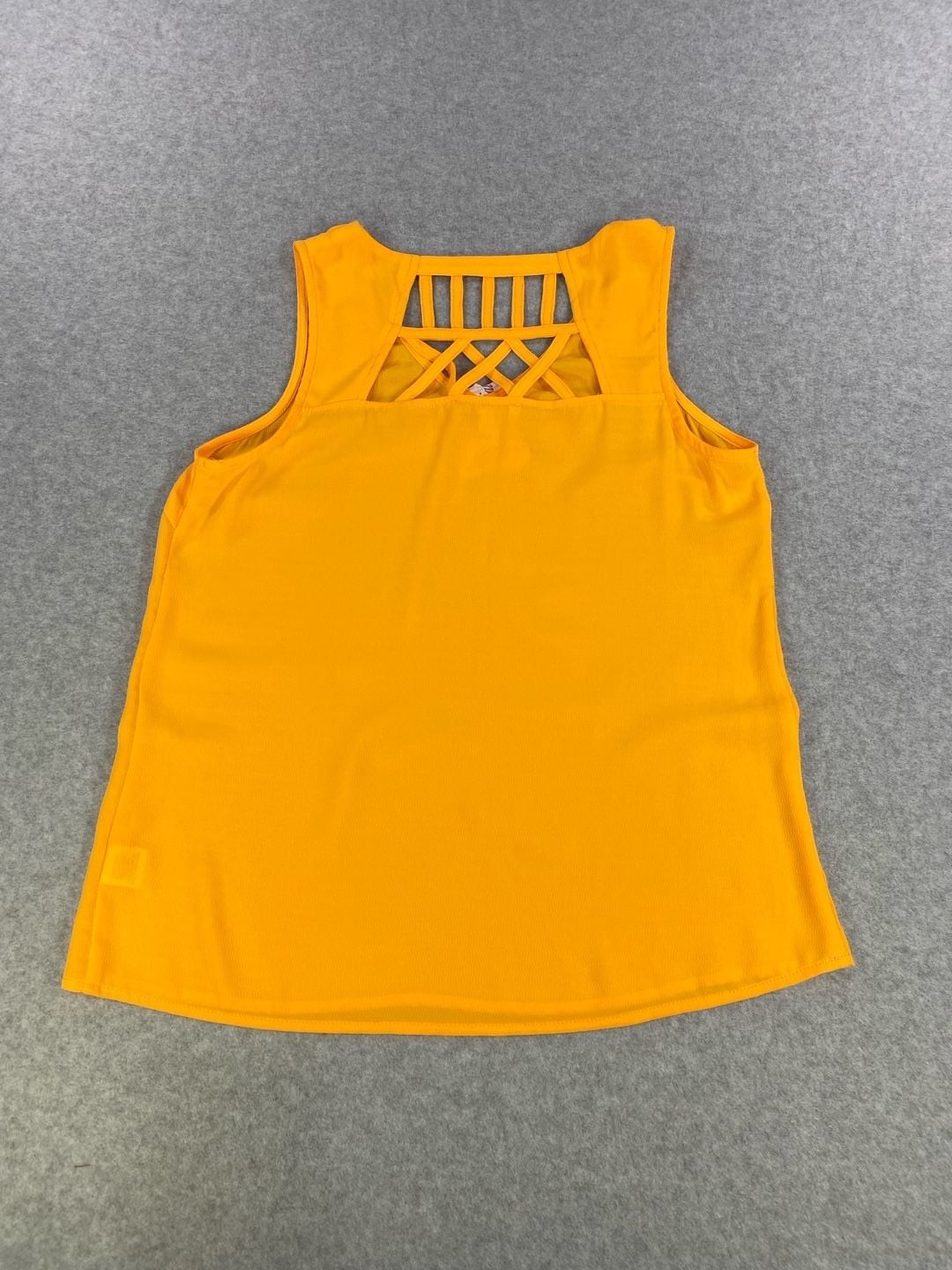 Skies Are Blue Women’s Orange Sleeveless Tank Top with Criss-Cross Back Detail