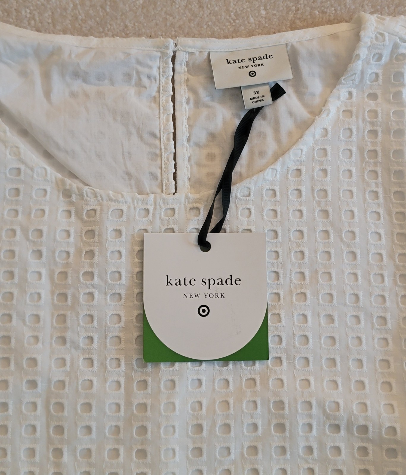 Kate Spade New York Eyelet Shell Tank Top, Womens, White Textured