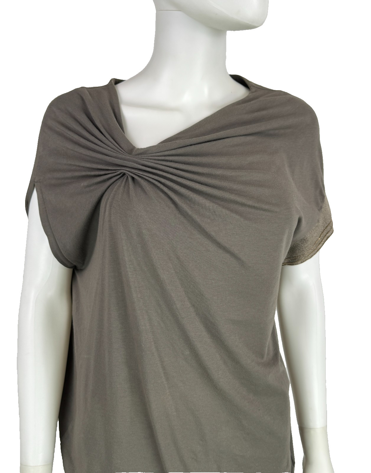 $895 Brunello Cucinelli Taupe Cotton Linen Top 6 8 US 44 IT M Shirt Runway Auth