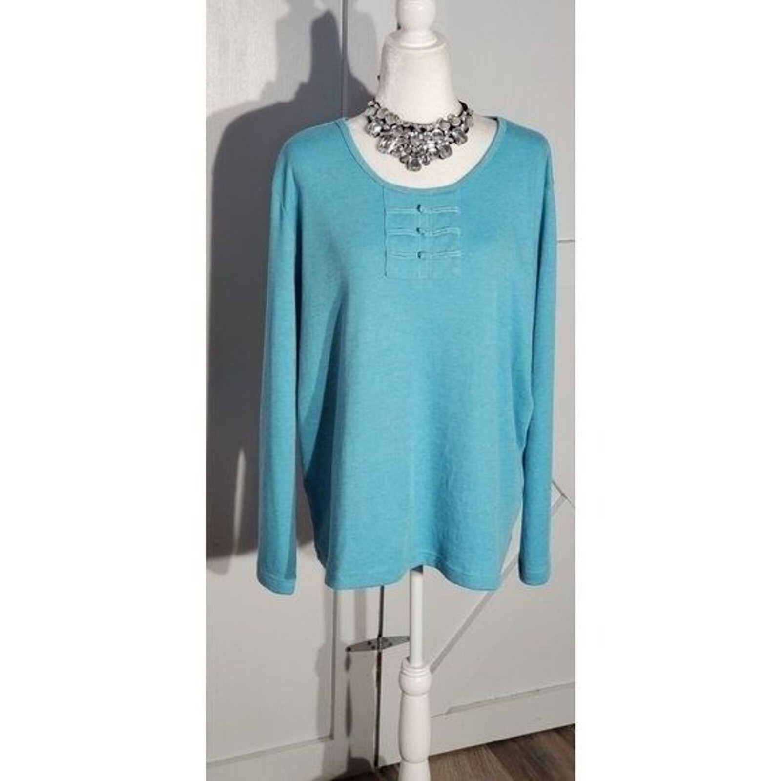 BLAIR BASIC BLOUSE BLUE LONG SLEEVE POLY/COTTON SOFT SIZE XLRUNS BIG(3X)