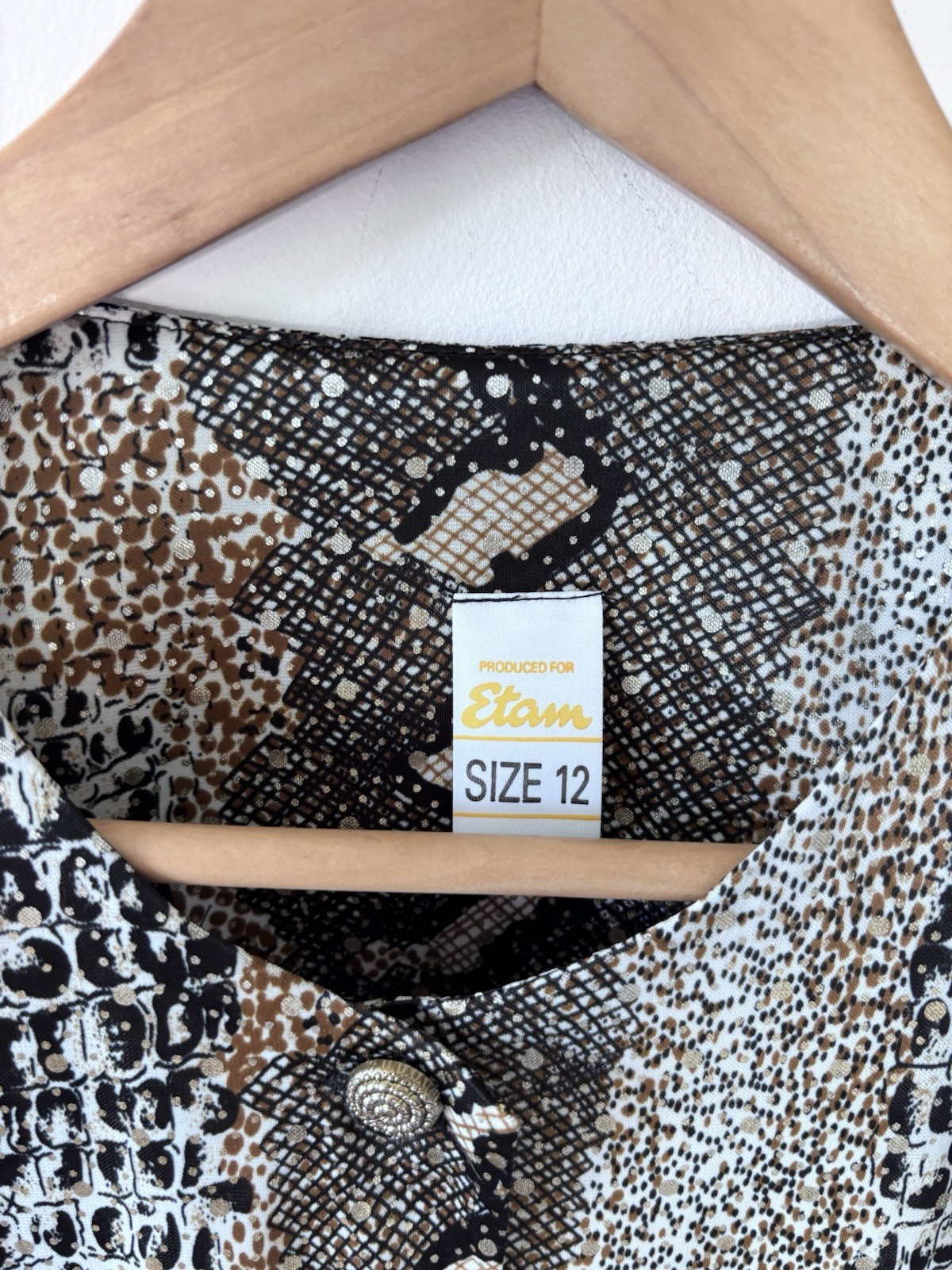 Y2K Vintage Etam Women’s Animal Print Short Sleeved Silky Feel Top Size 12