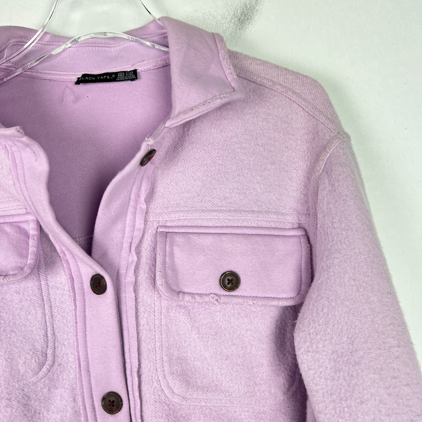 NWT Black Tape Elbow Patch Fleece Shacket Jacket Soft Lilac Size Petite XS PXS