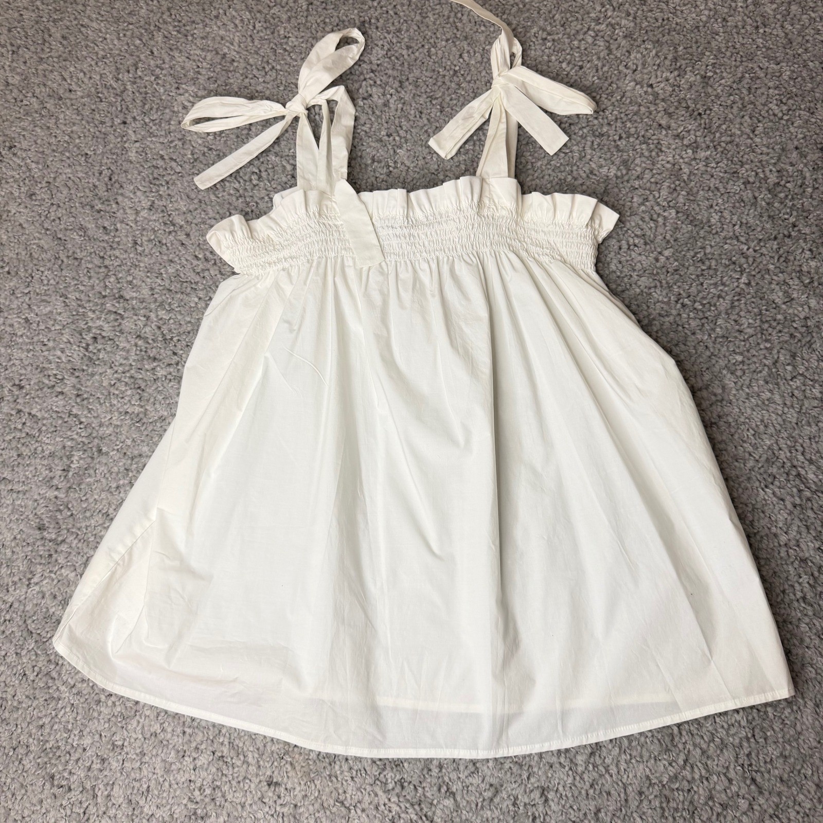 Ann Taylor White Smocked Tie Shoulder Babydoll Camisole Top Womens Size M 443357