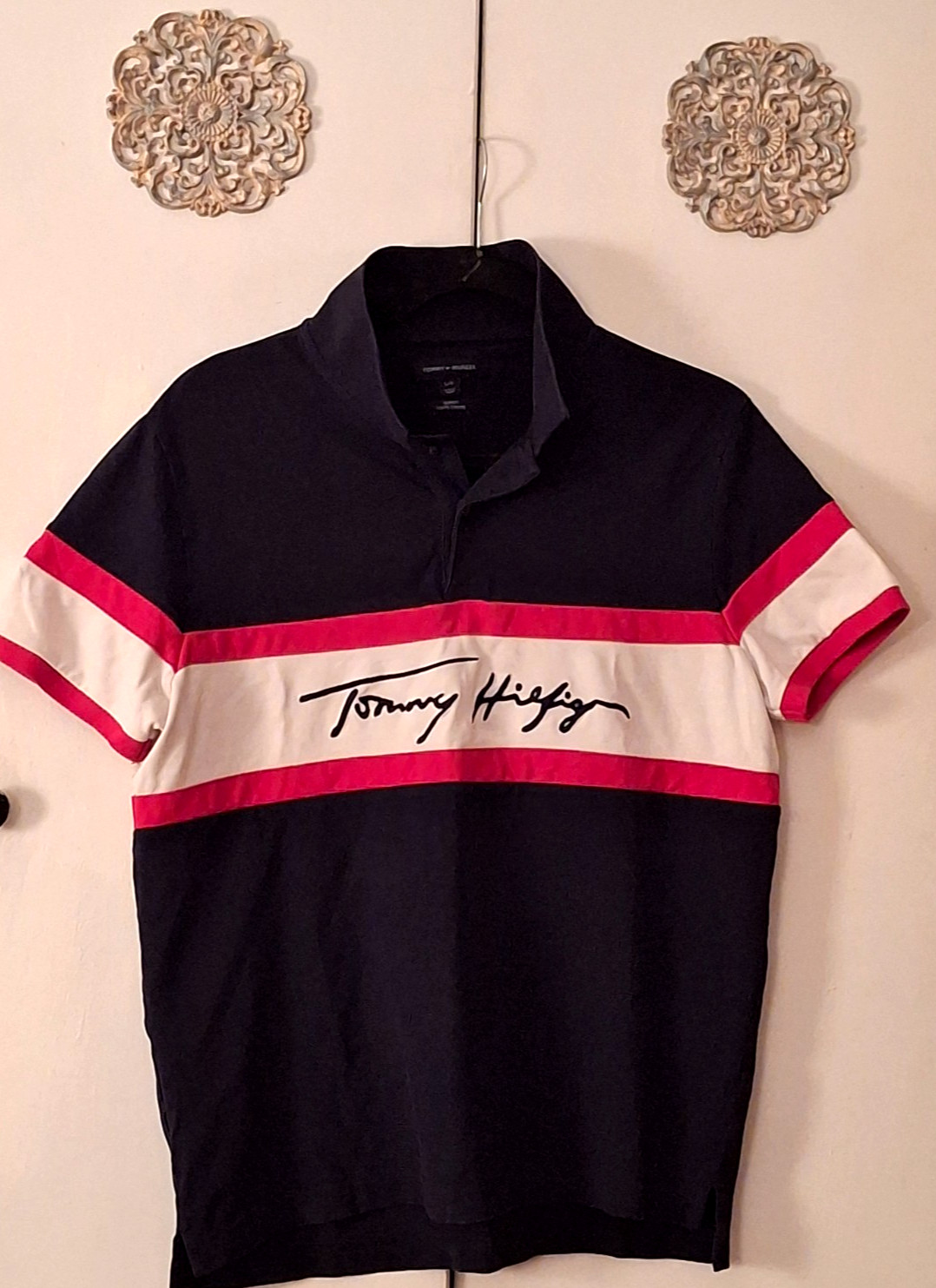 Tommy Hilfiger Red/White/Blue Tommy-Signature S/S Polo Top – Size Large