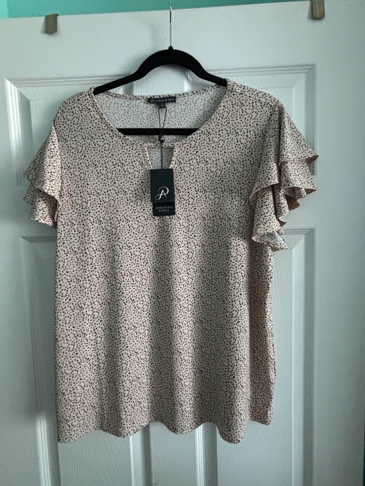 Adrianna Papell Size XL Pink Printed Knit Triangle Fluttered Top New With Tag