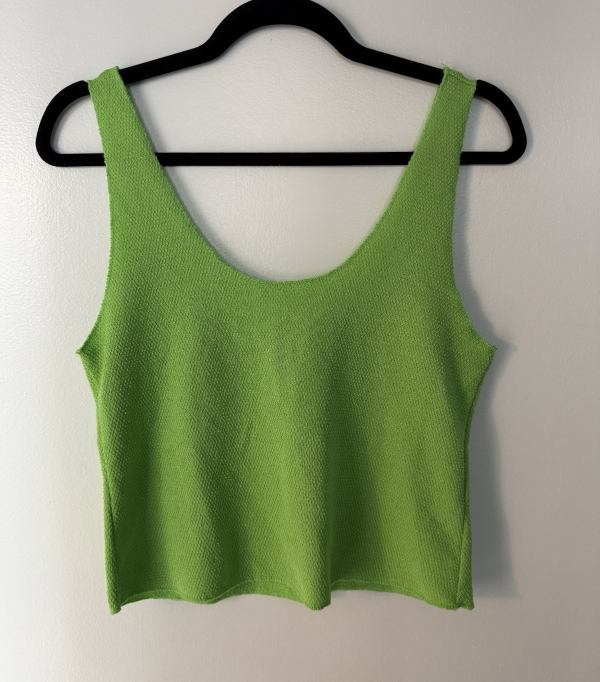 ZARA Women’s Green Solid Knit Scoop Neck Wide Strap Crop Tank Top Medium