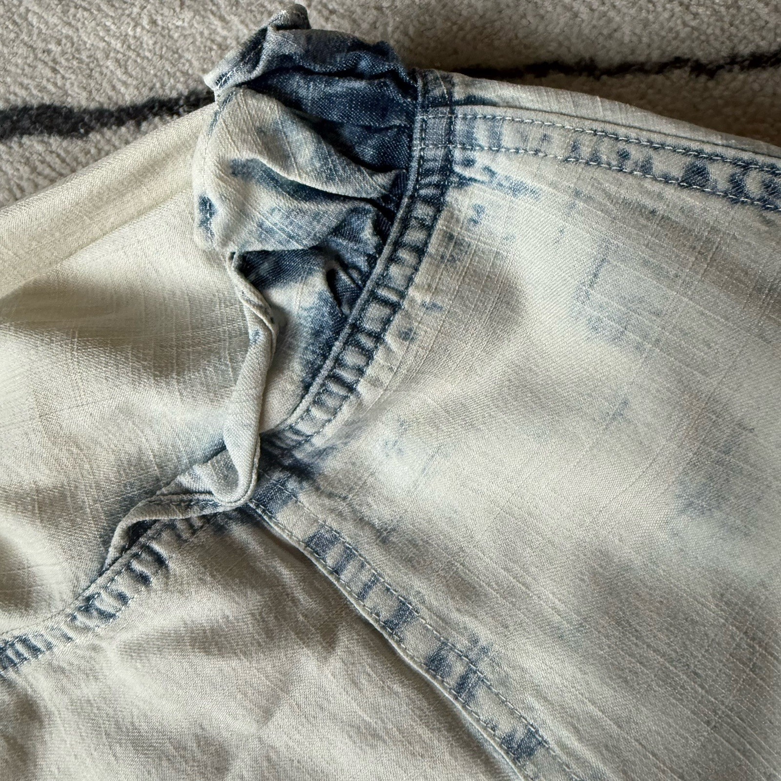 Alice + Olivia Jeans Ruffle Chambray Button Front Blouse Top XS Blue Ocean Blues