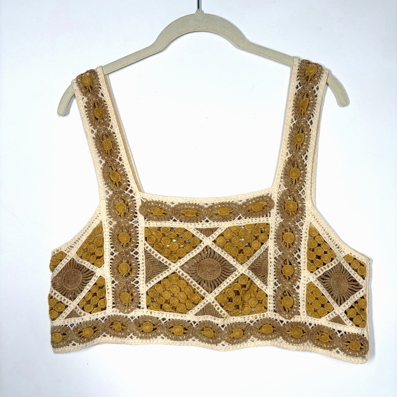 Crochet Mustard Gold Bandeau Boho Hippie Retro Festival Cotton XS/S