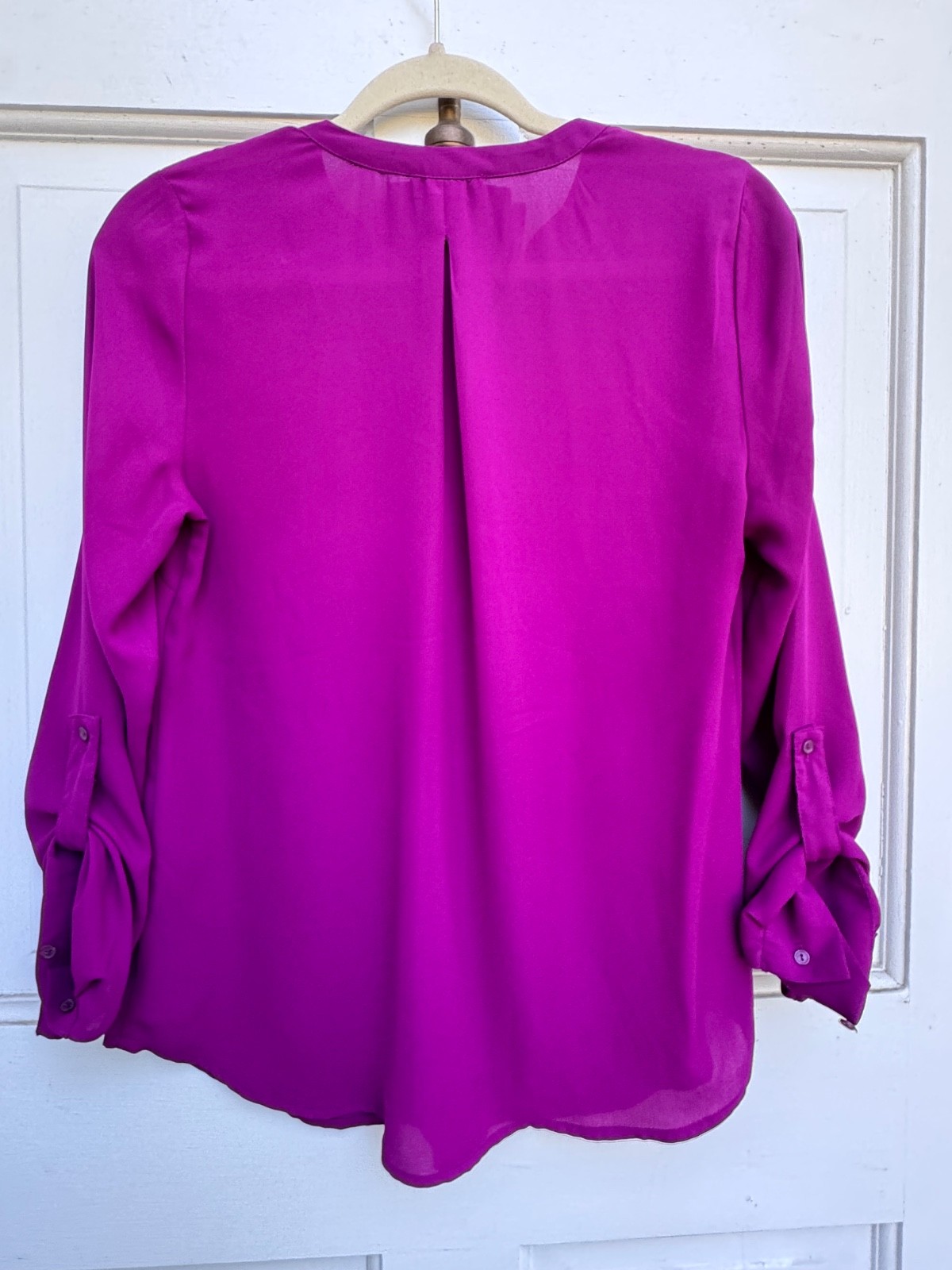 The Limited Size Small Magenta Popover Blouse Roll Tab Sleeves Career Top