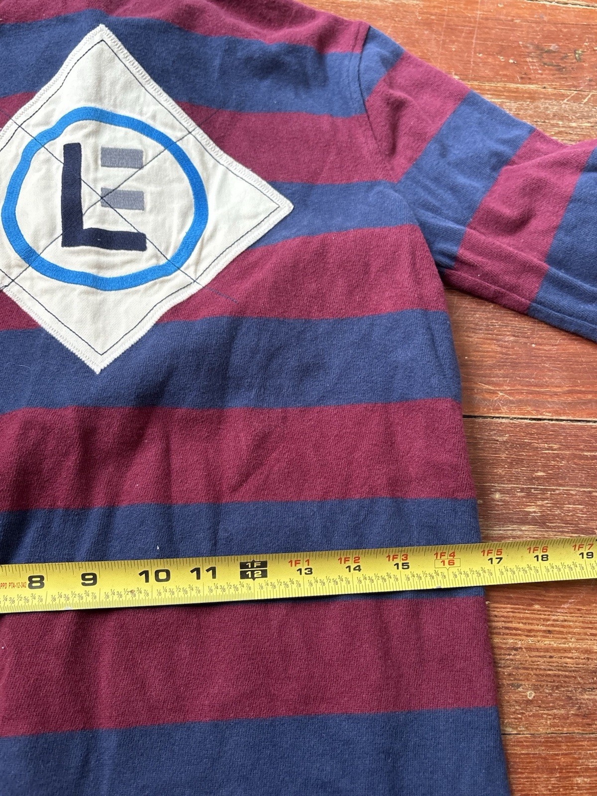 Vintage Lands End Rugby Blue Red Striped Long Sleeve Shirt Preppy SZ L 14/16