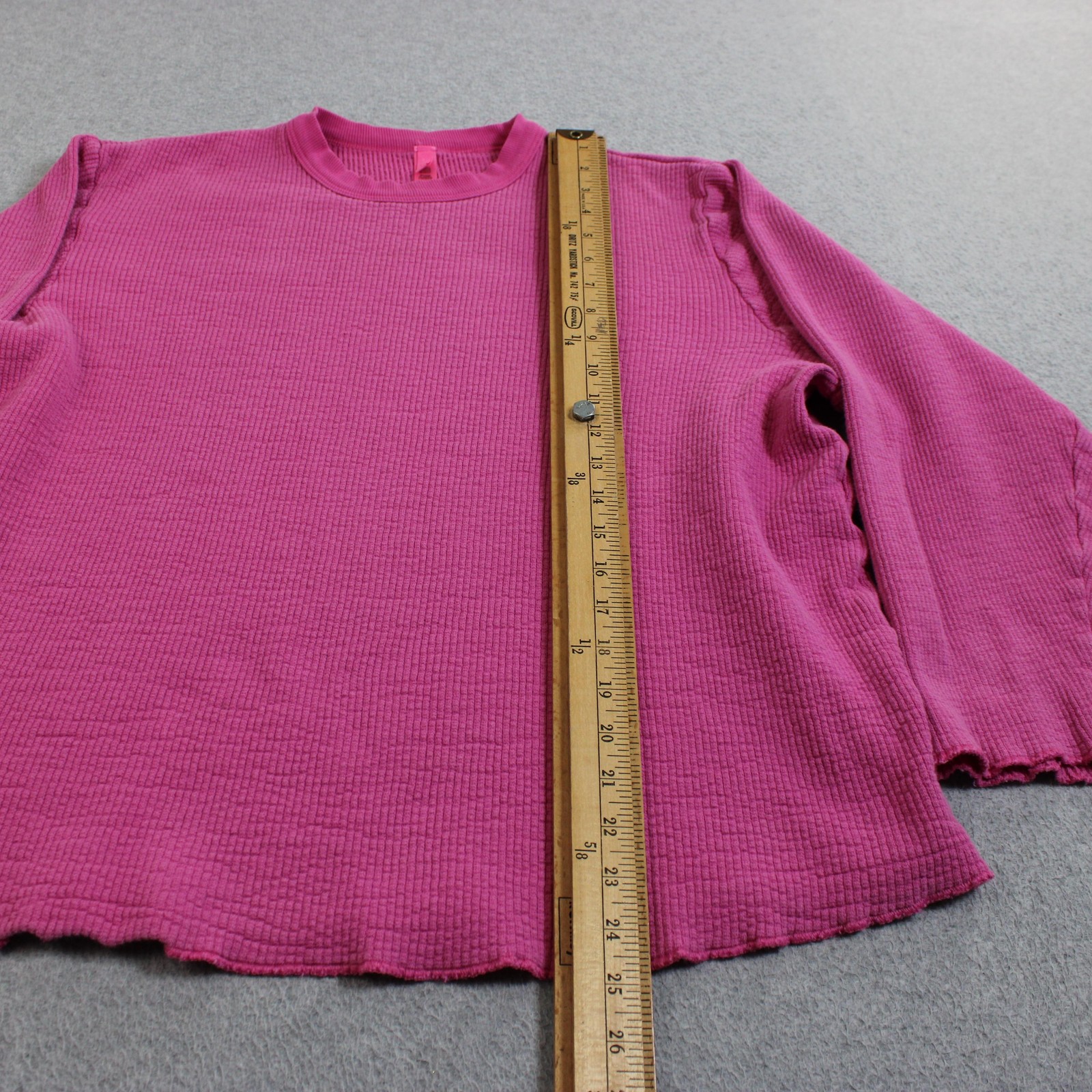 Skims Thermal Shirt Women Medium Pink Waffle Lettuce Hem Long Sleeve Stretchy