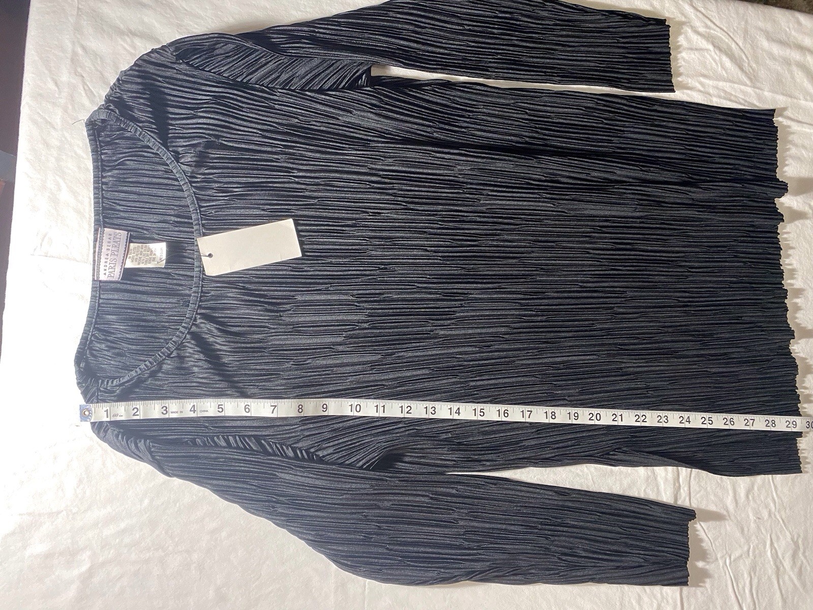 Andrea Benares Paris Pleats Black Long Sleeve Blouse M