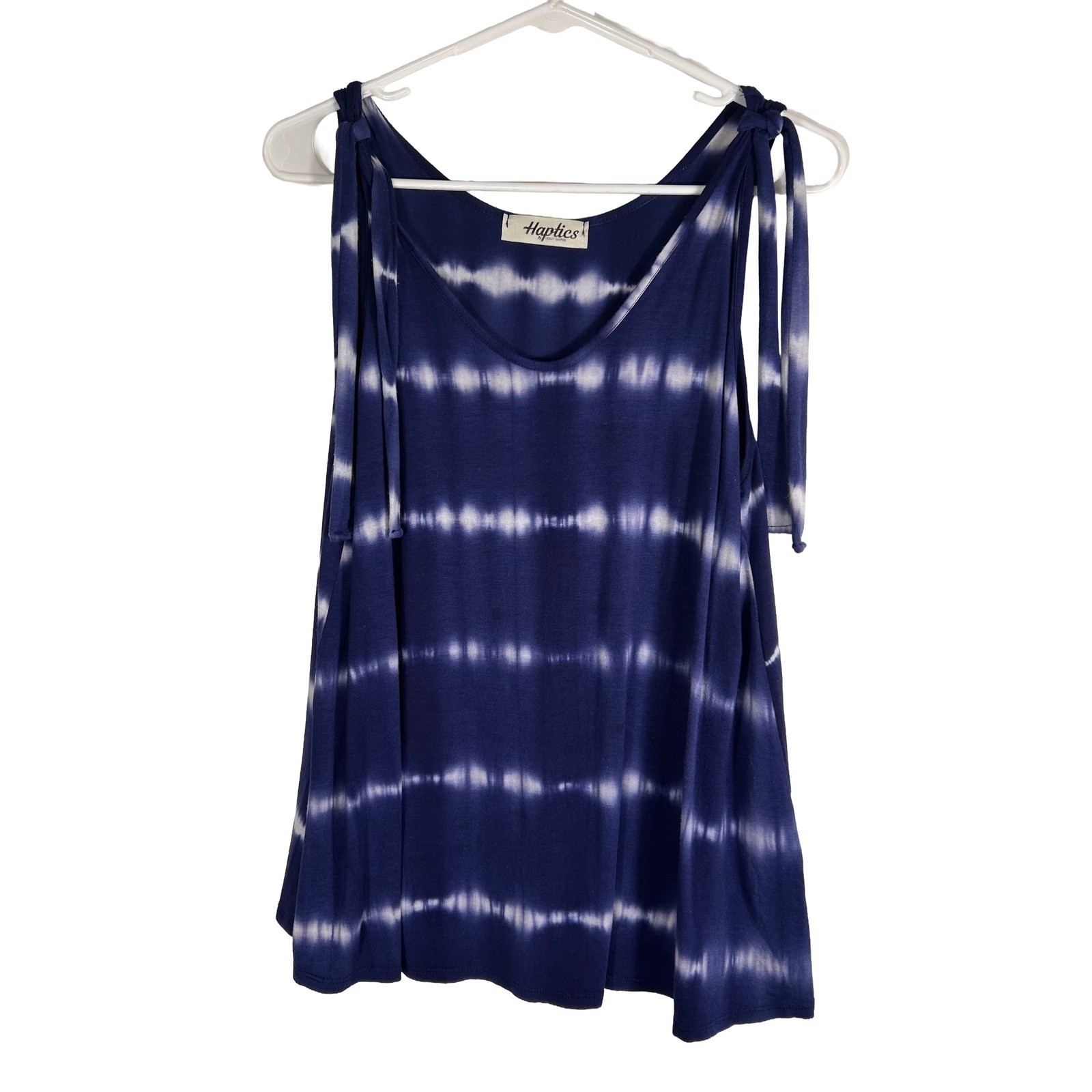 Haptics by Holly Harper Blue White Tie Dye Shoulder Tie Tank Top Size S
