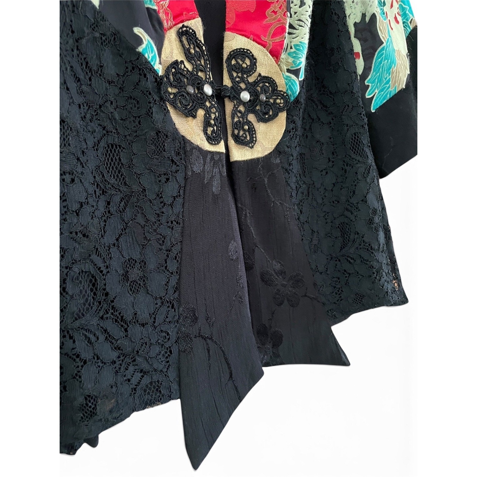 VTG 90s Spencer Alexis Silk Mixed Media Kimono Jacket Lace Floral Whimsigoth M