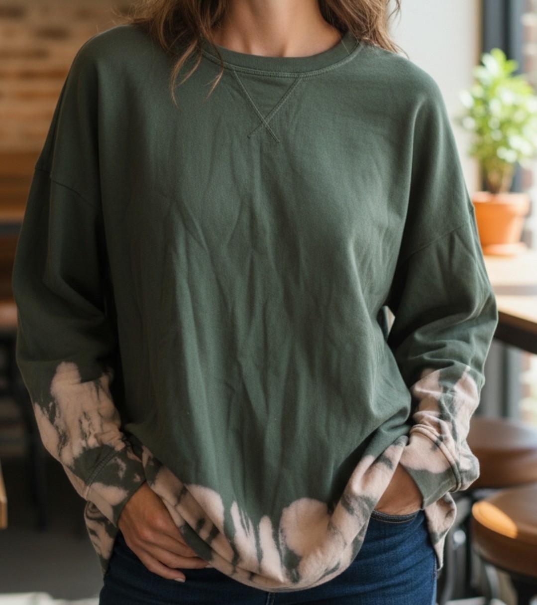 Peach Love California Tie Dye Oversized Tunic Women Size M Olive Green Loose Fit
