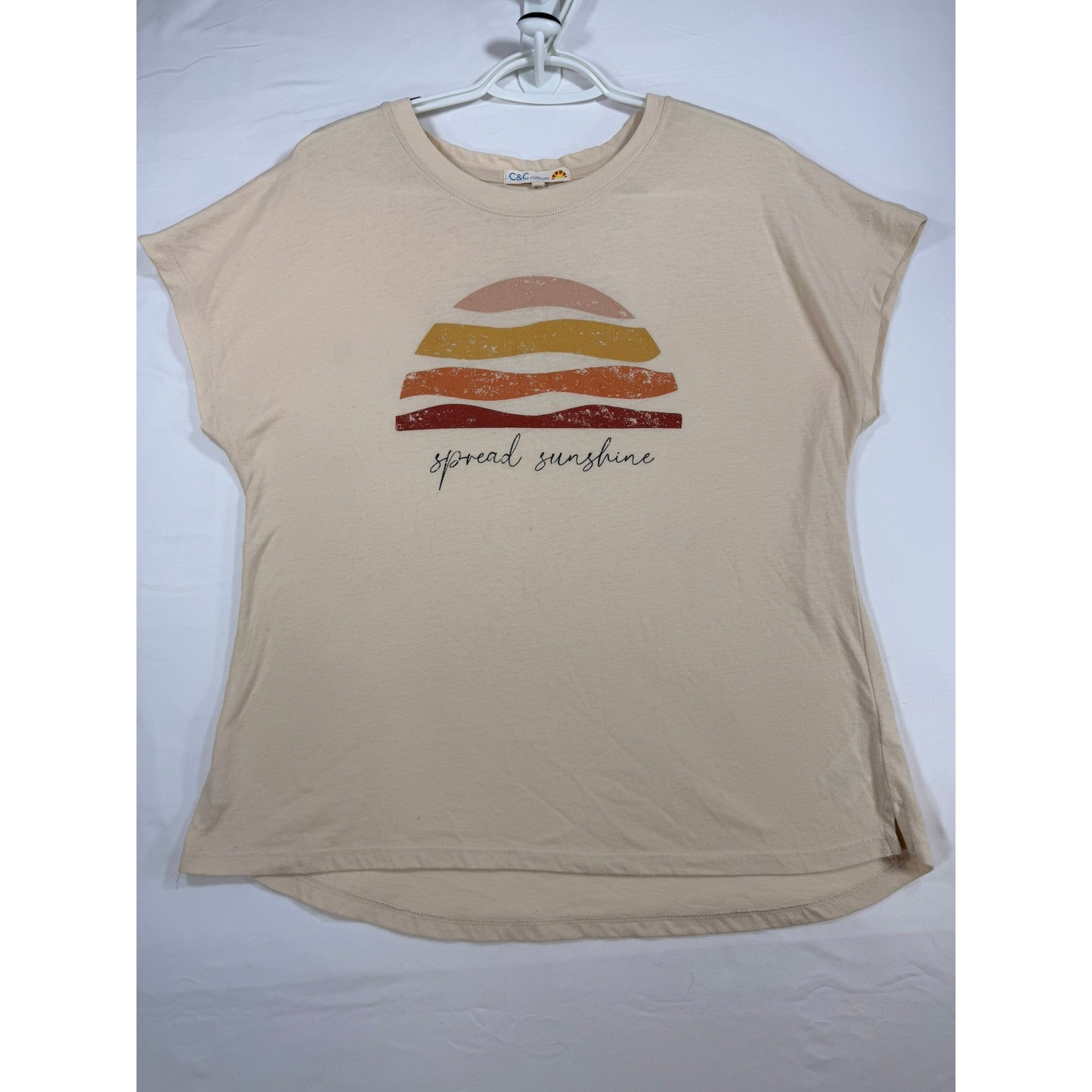 C&C California Graphic Tee Women Size M Beige Spread Sunshine Boho T-Shirt