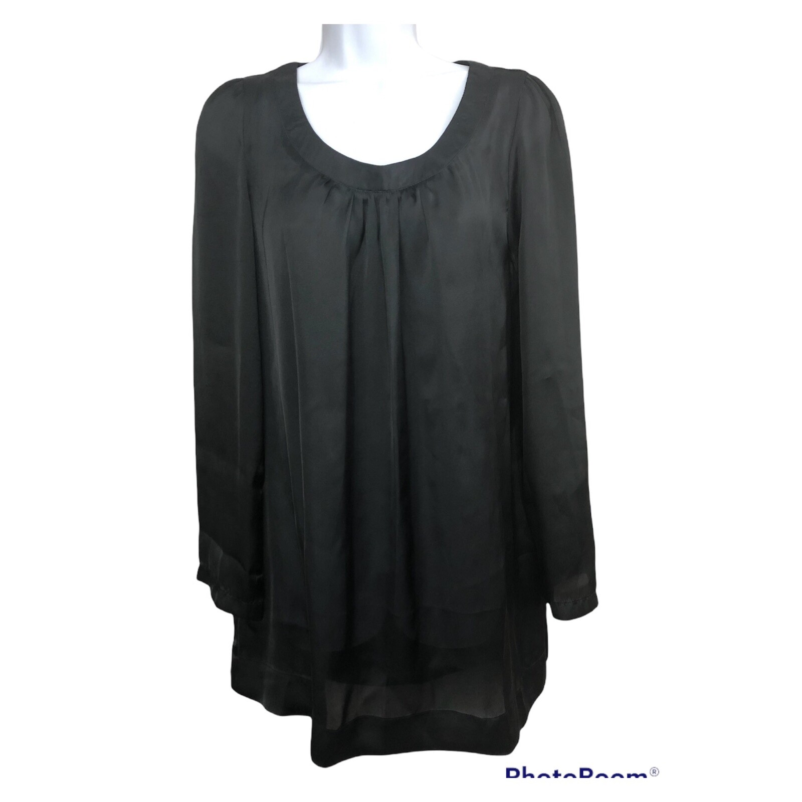 NWT Paraella Tunic Top Boutique Sz Large Black Pockets Semi-sheer Long Sleeves