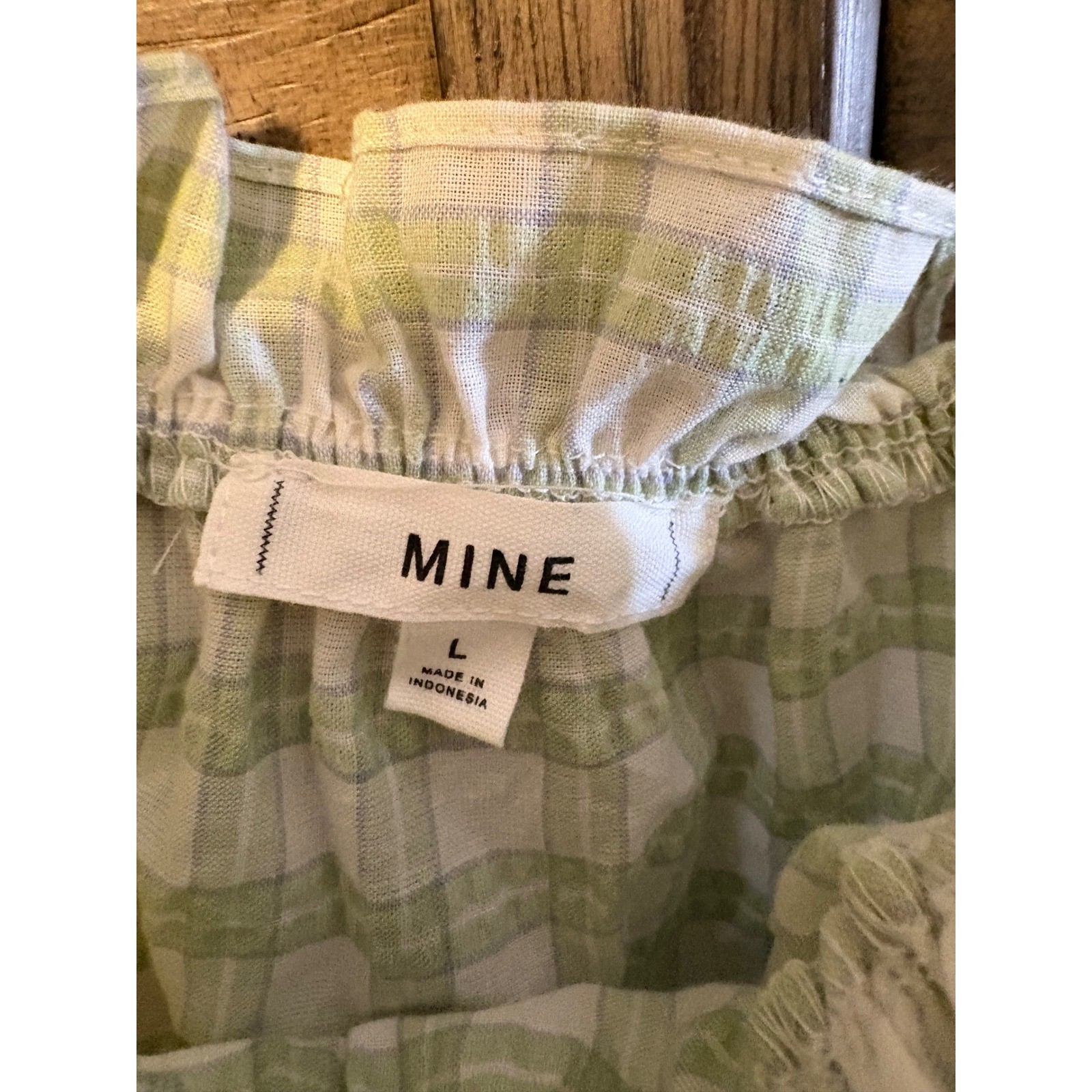 MINE Green White Plaid Tie Shoulder Ruffle Trim Tank Top TB7530 L