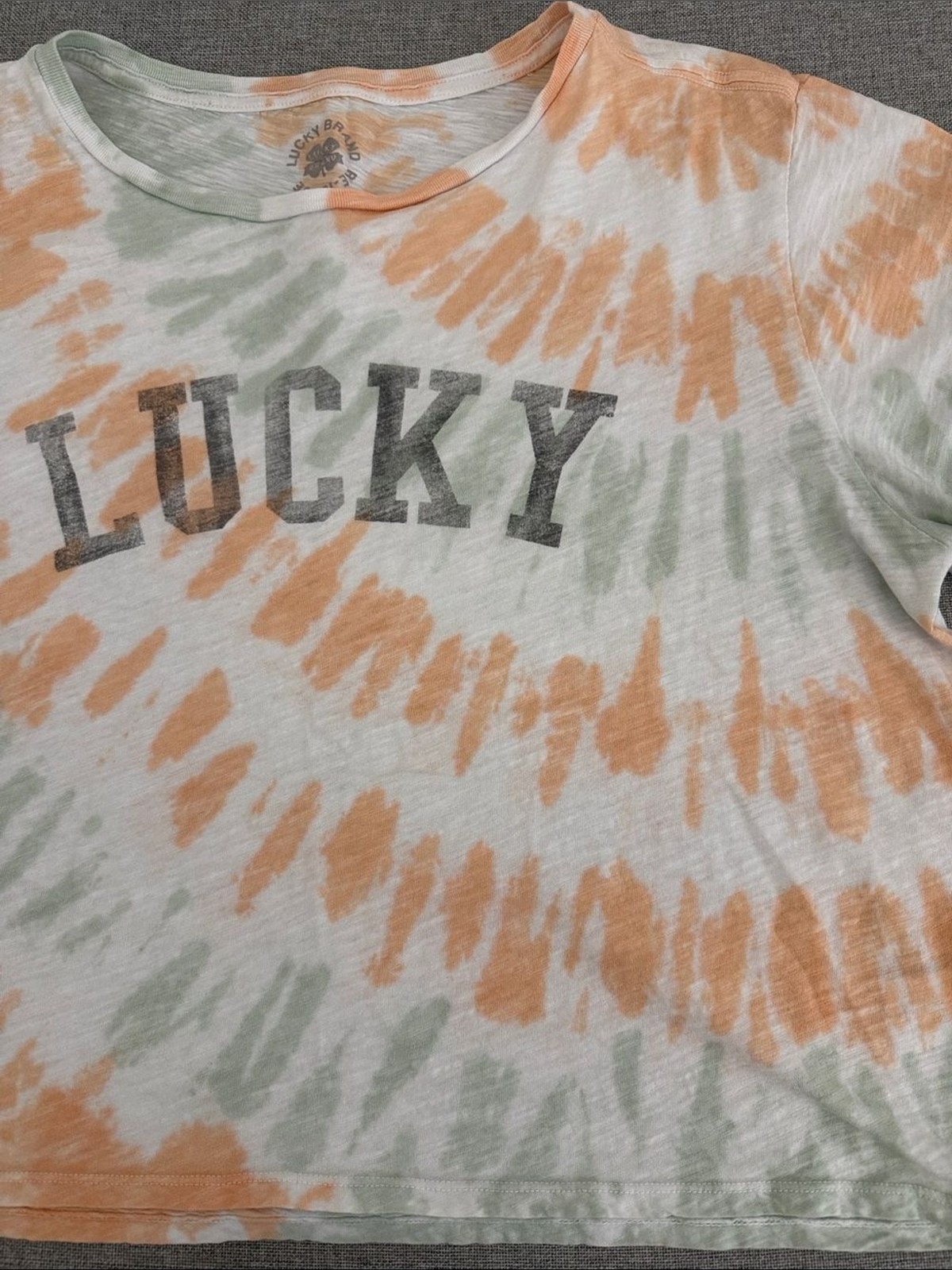 Lucky Brand Green & Peach Tie-Dye Crop Tee