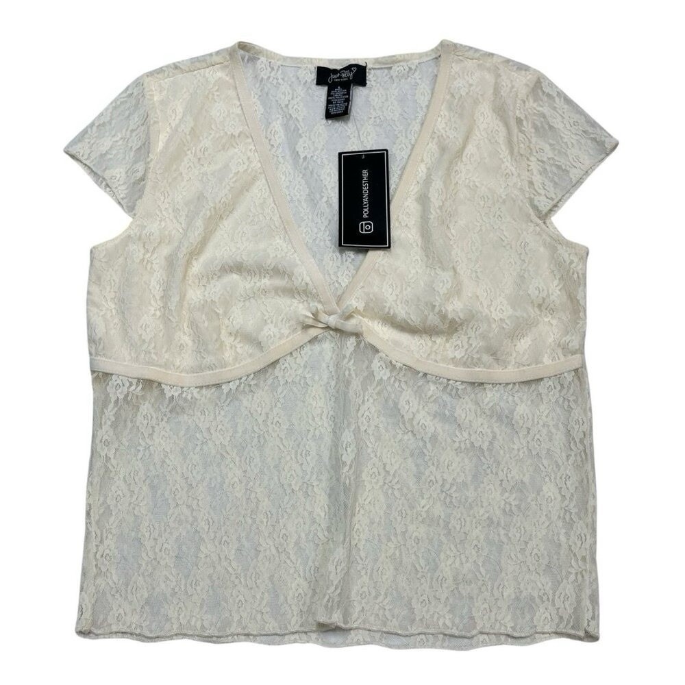 NWT Just Polly Baby Doll Top Womens Sz Large Cream Fairy Y2K Lace Cropped