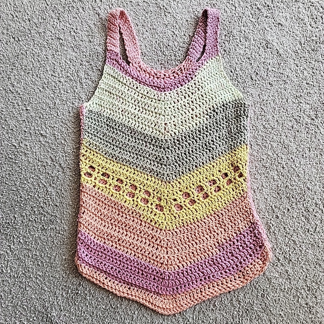 Handmade Crochet Sleeveless Top Womens Medium Multicolor Knit Lightweight