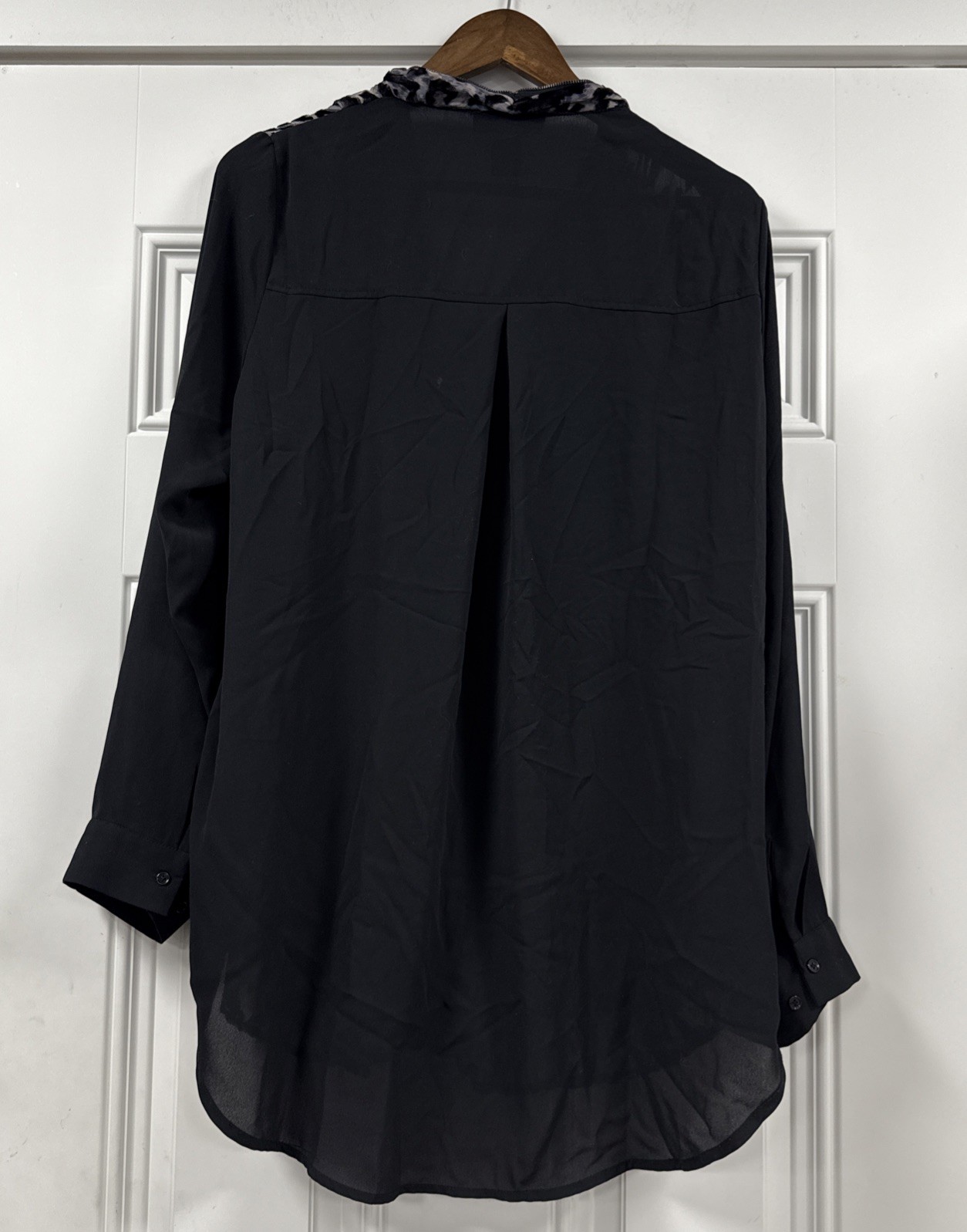 Lane Bryant Plus Black Leopard Sheer Tunic Zip Top Blouse Long Sleeve Work 18/20