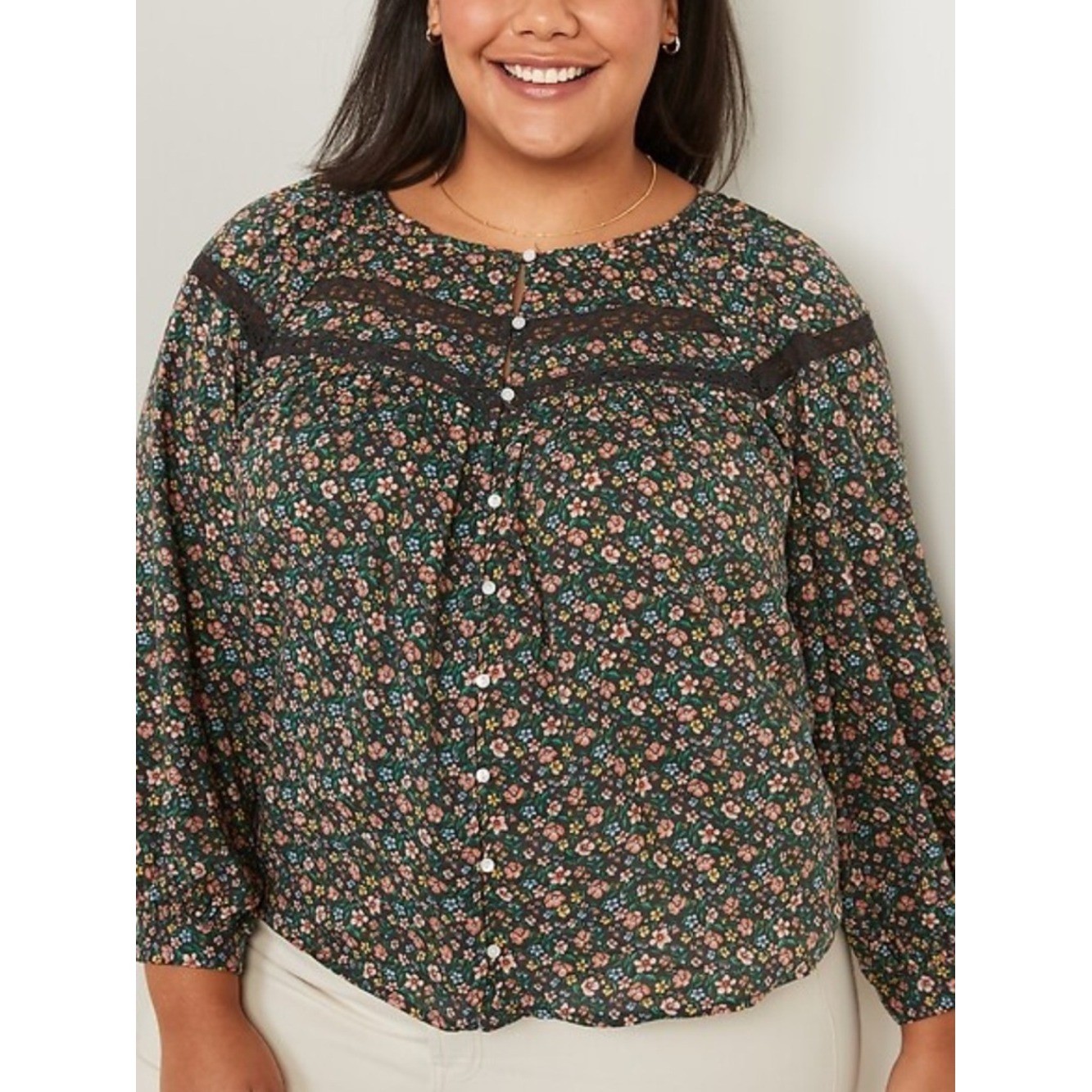 Old Navy Womens Boho Floral Print Long Sleeve Peasant Blouse Large L
