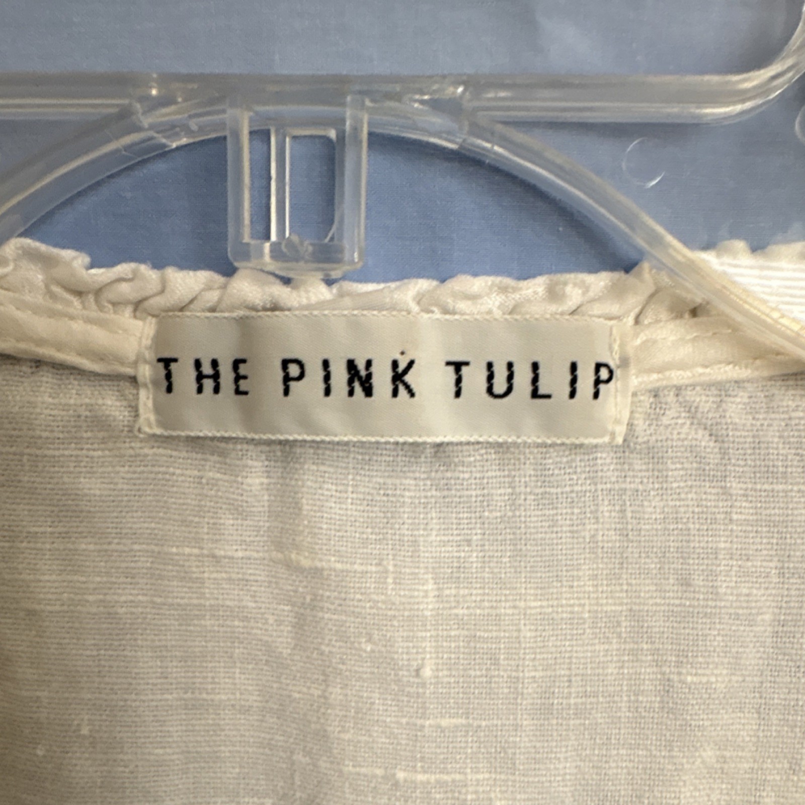 The Pink Tulip Women’s Linen Tunic Top V Neck Button Front 3/4 Sleeve White