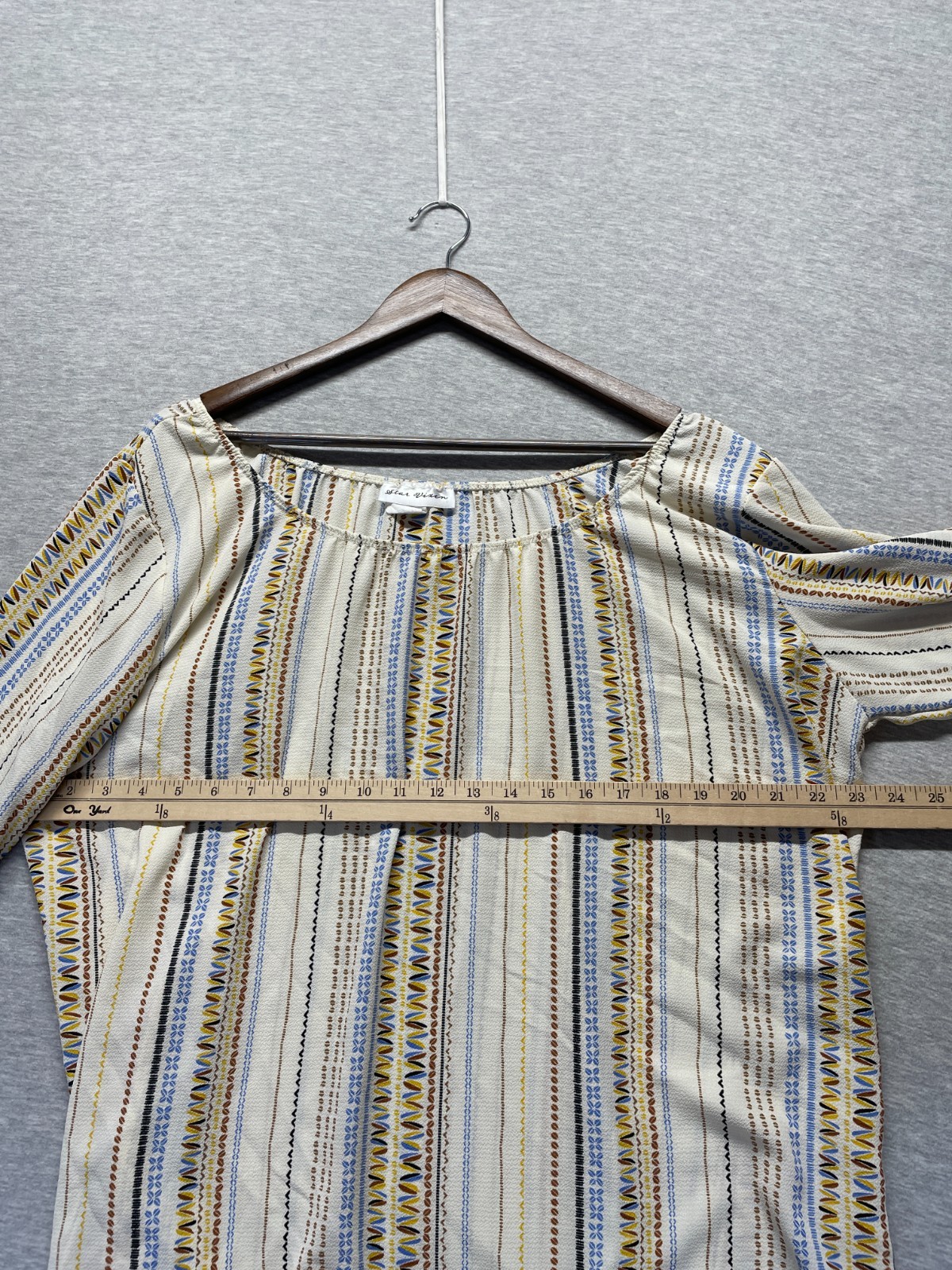 Star Vixen Peasant Blouse Top Womens XL Cream Multi Vertical Striped Scoop Neck