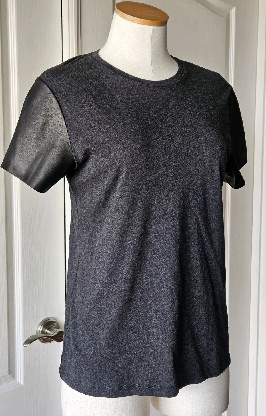 Vince Size S Small Lamb Leather Dark Heather Grey Sleeve Tee T Shirt Top