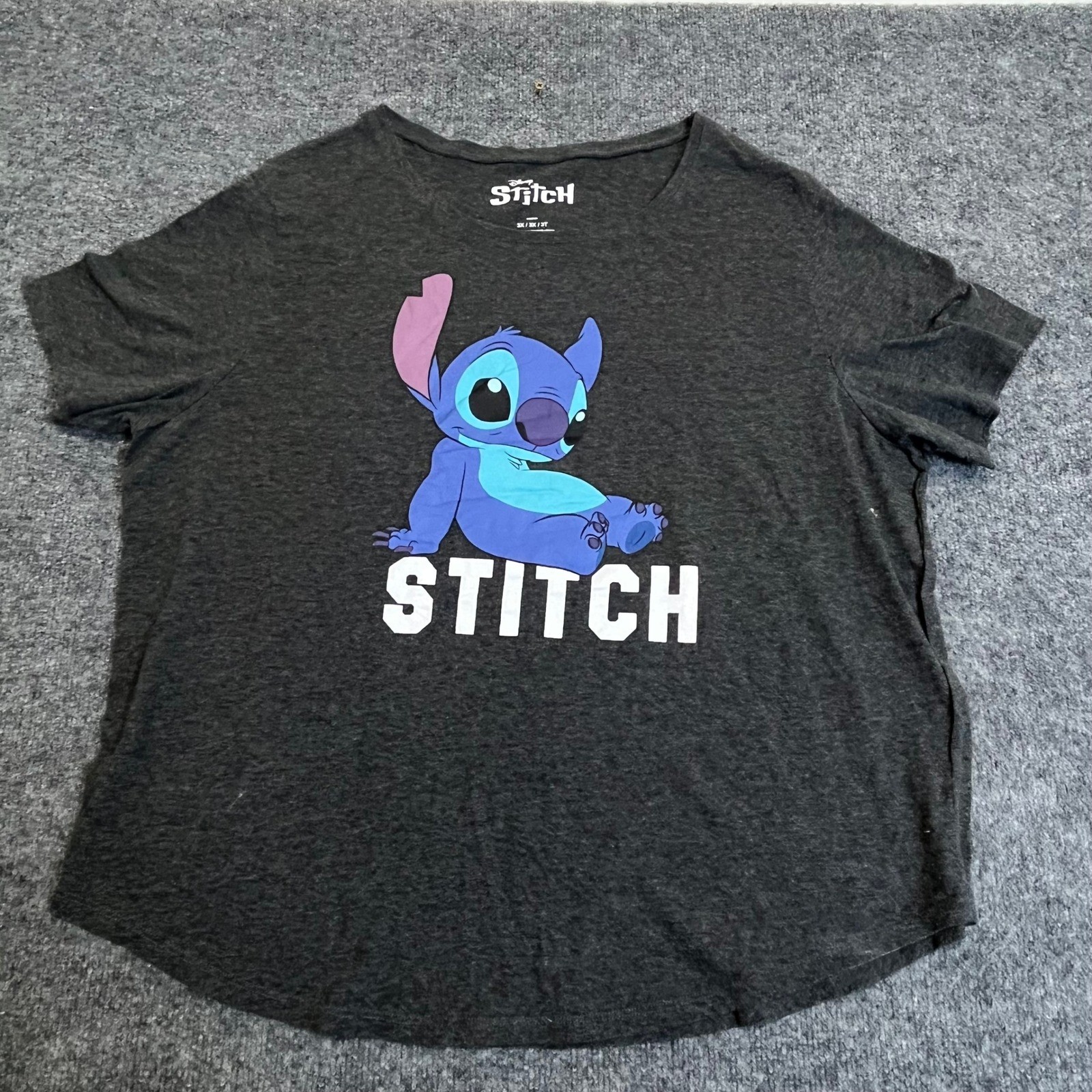 Disney T-Shirt Womens Size 3X Charcoal Gray Stitch Graphic Short Sleeve Casual