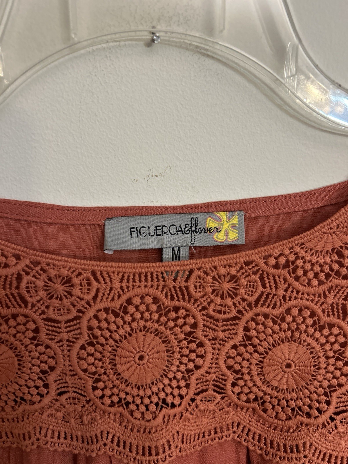 Figueroa & Flower Orange Lace Crochet Embroidered Cut Out Blouse Size Medium
