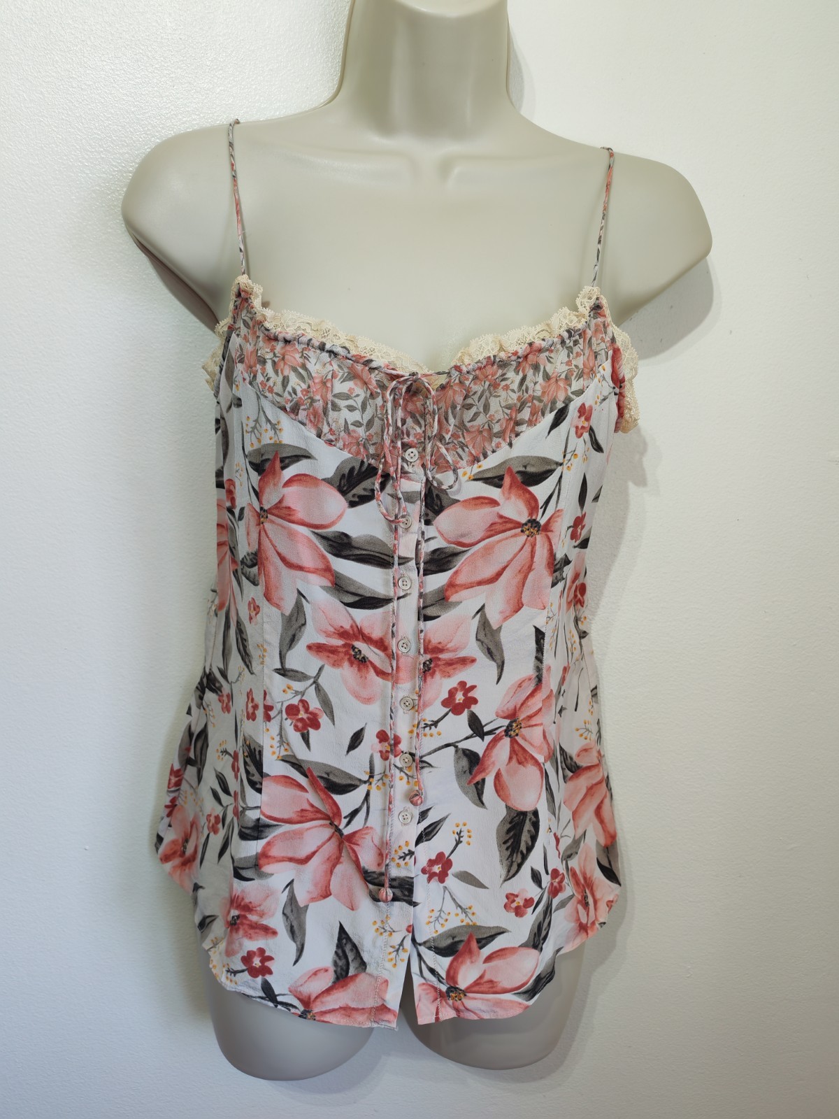 Pure Silk Pink Floral Cami Strappy Top M 12 coquette y2k lingerie style