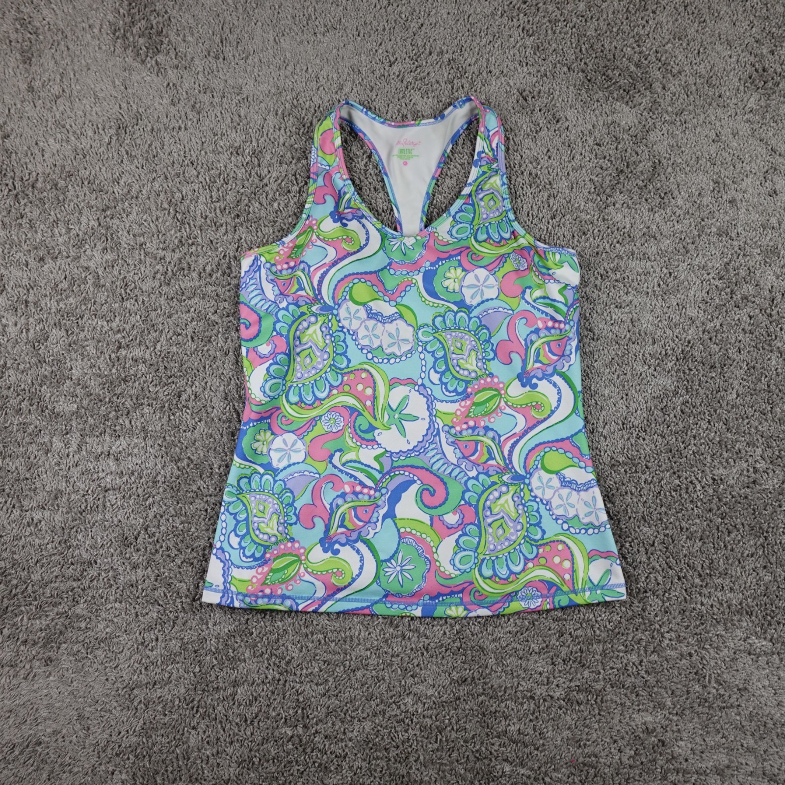 Lilly Pulitzer Luxletic Racerback Weekender Tank Top XL Coastal Paisley Sand Dol