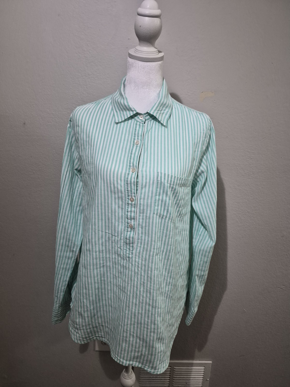 J. Crew Women’s Striped Classic Beach Tunic Shirt Sz 6 Green Preppy Coastal