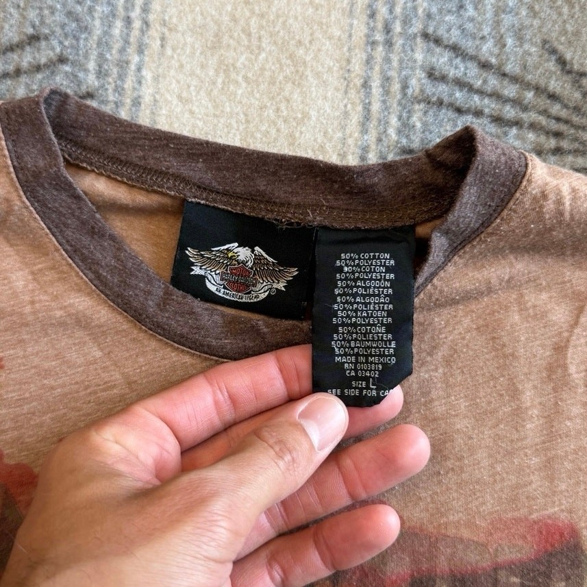 Vintage Y2K Women’s Harley Davidson Biker T-Shirt Size Large Motorcycle Brown