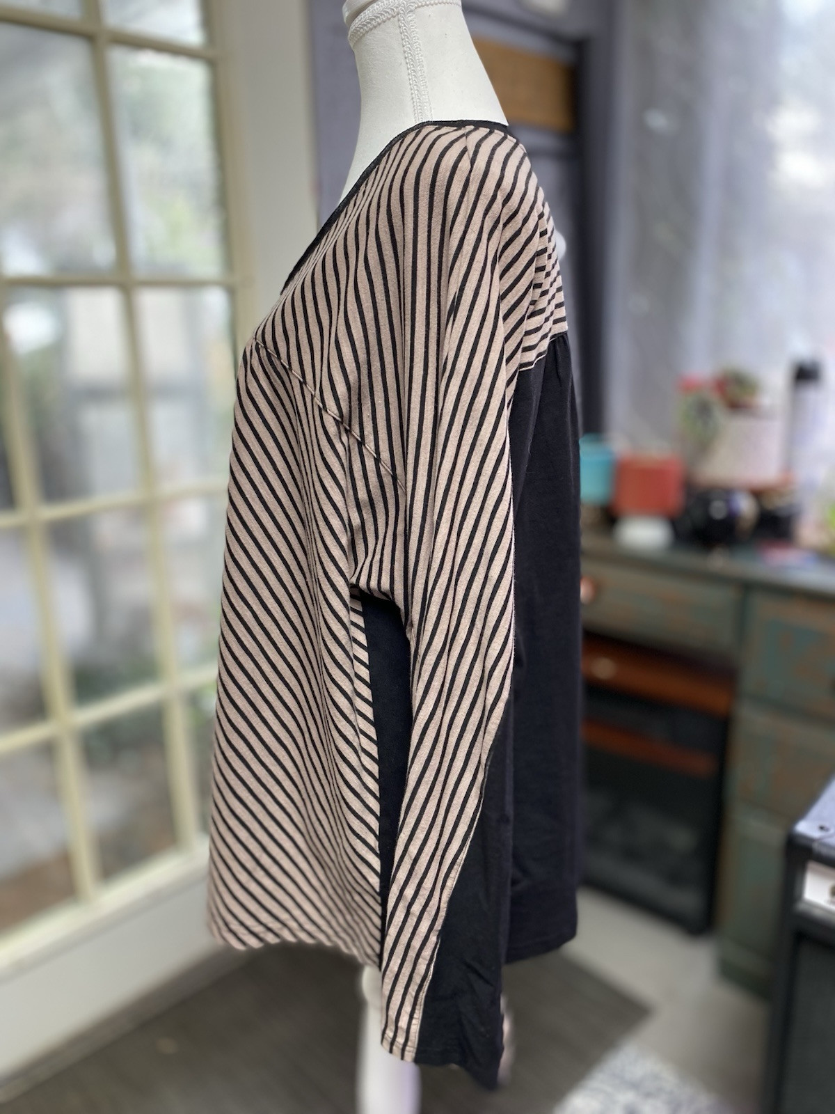 Cotton Bleu 100% Cotton Long Sleeve Striped Brown Black Size XL (p)
