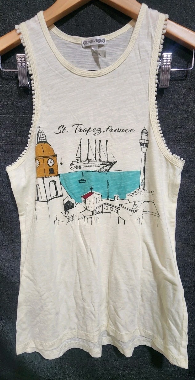 PJ Salvage Tank Top Women’s Size XS Ivory Sleeveless Detail St Tropez Florence