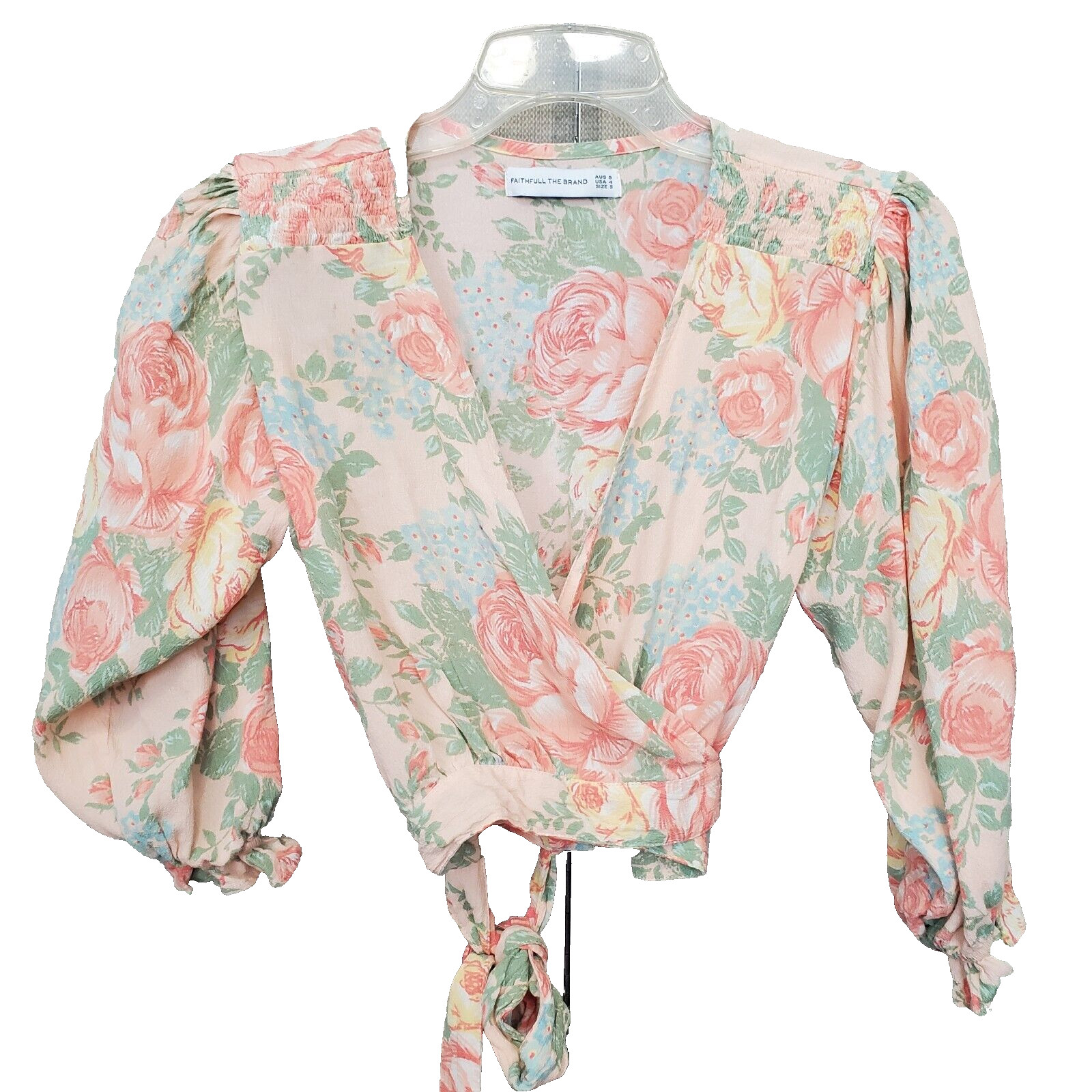 Faithfull the Brand Rayon Sorrento Floral Wrap Crop Top Size US 4