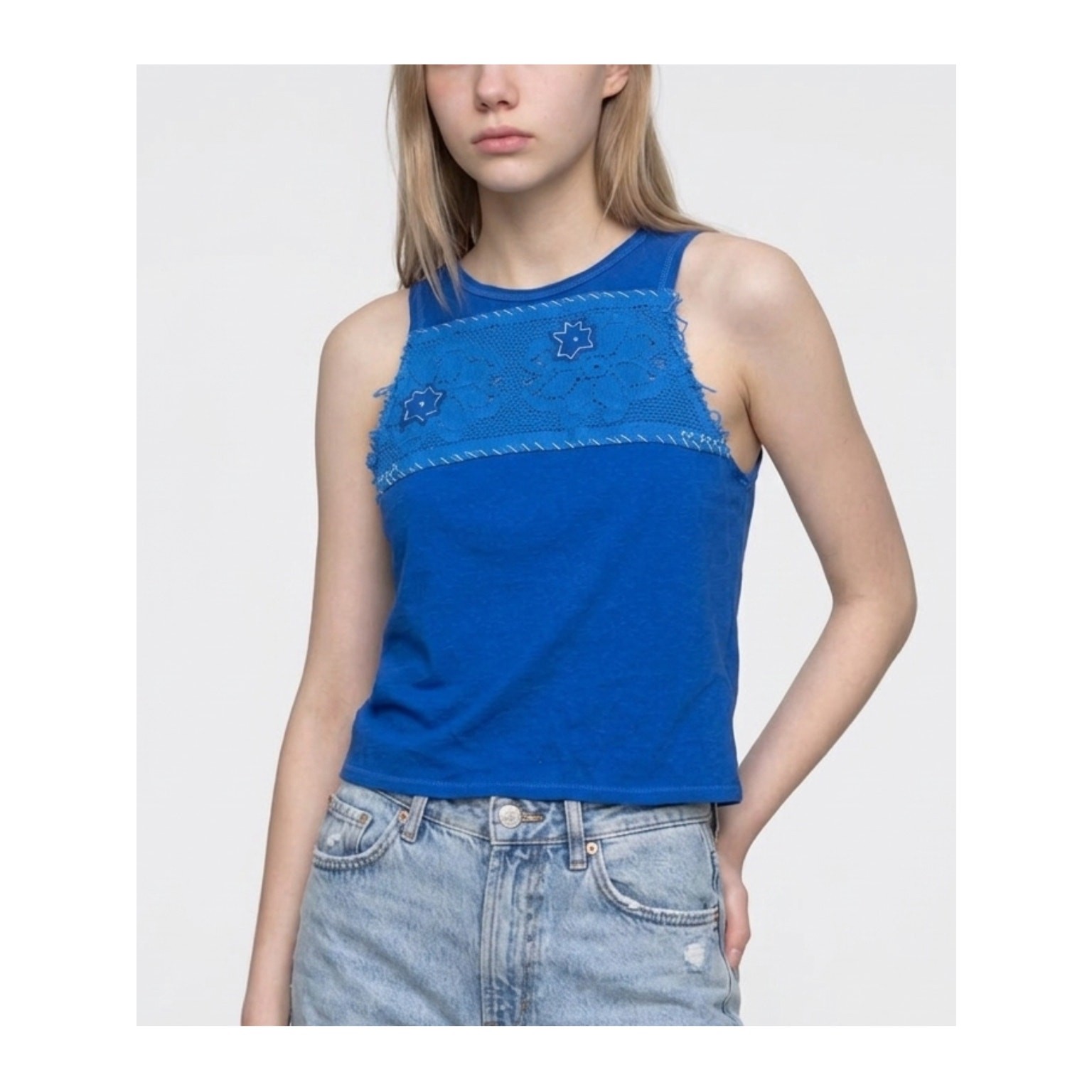 Free People Crochet Window Tank Top Sleeveless Boho blue Size small we the free