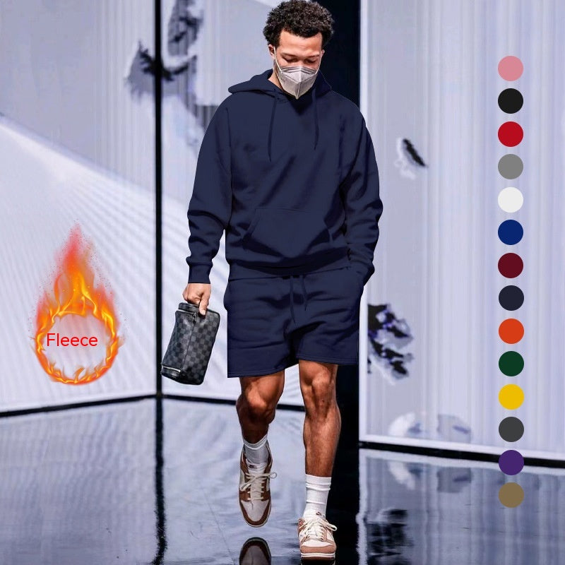 Men's Clothing Velvet Sport Fleece And Shorts Two-piece Set In Stock